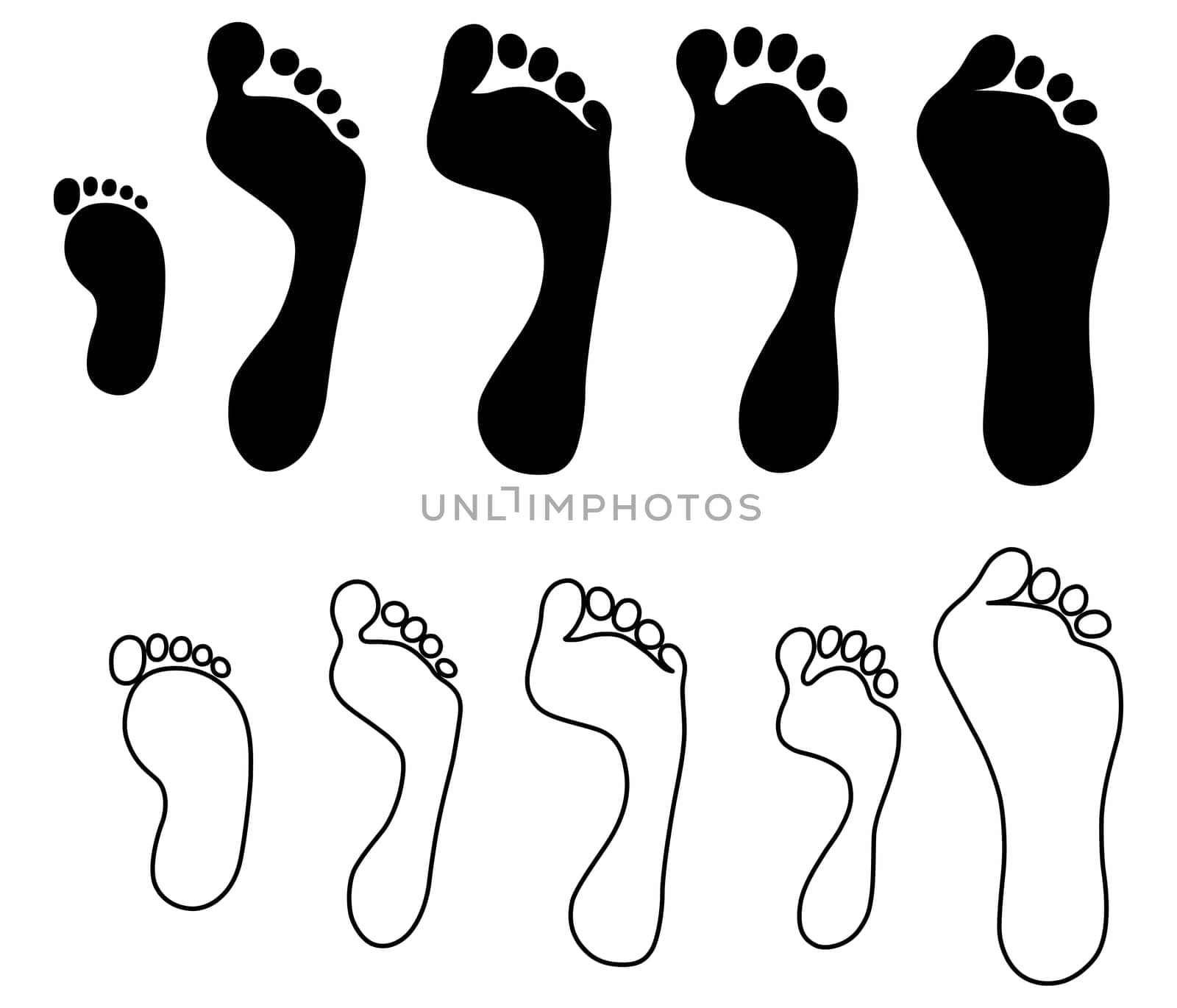 Vector illustration set generation hand foot prints isolated on white background. Created in Adobe Illustrator. EPS 8.