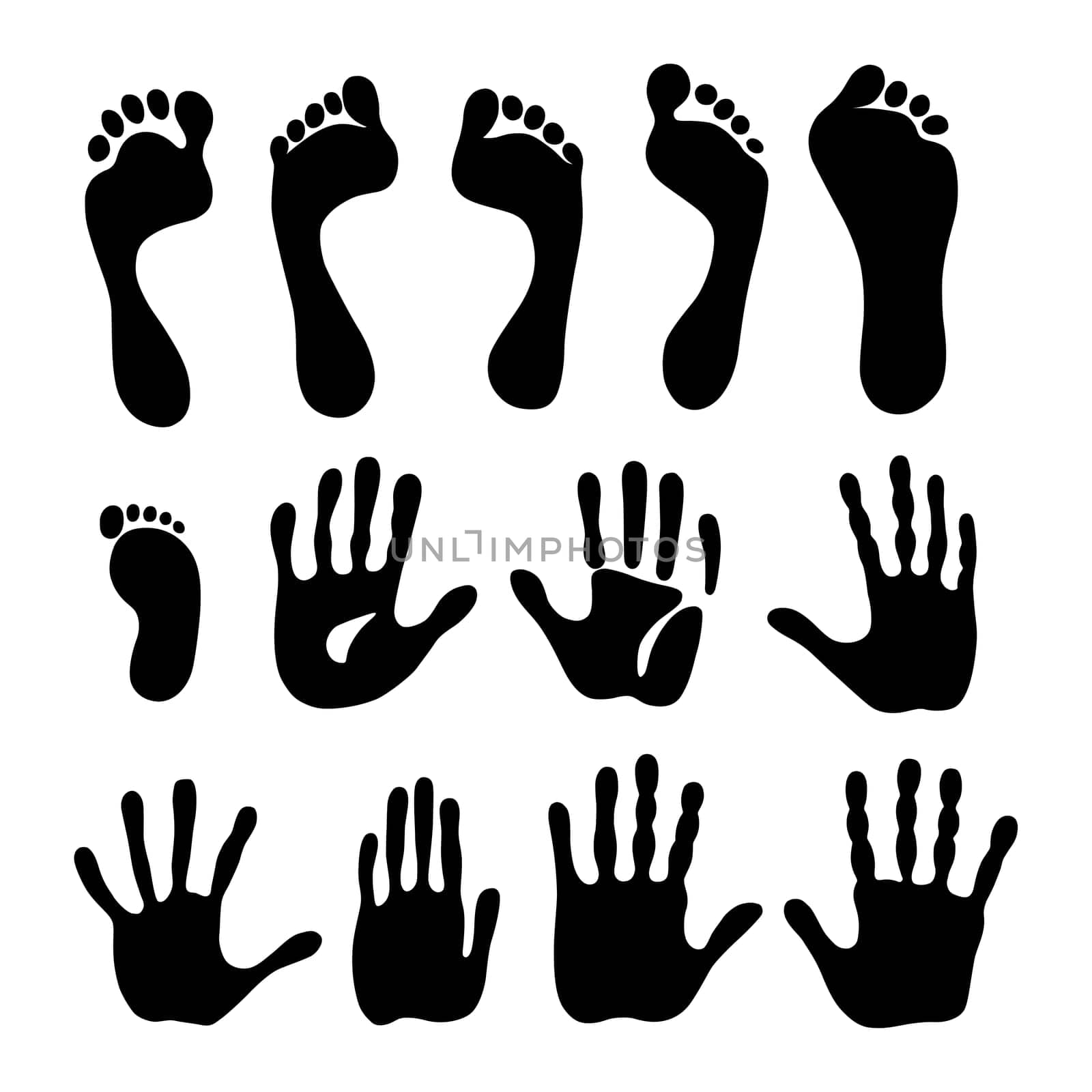 Vector illustration generation hand and foot prints isolated on white background. Created in Adobe Illustrator. EPS 8..