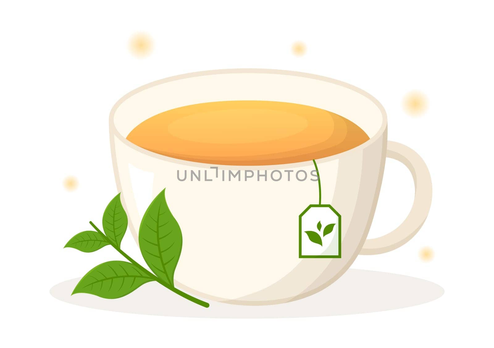 Herbal Tea with Chamomile Leaves of Health Drink Green to Increase Endurance in Template Hand Drawn Cartoon Flat Background Illustration