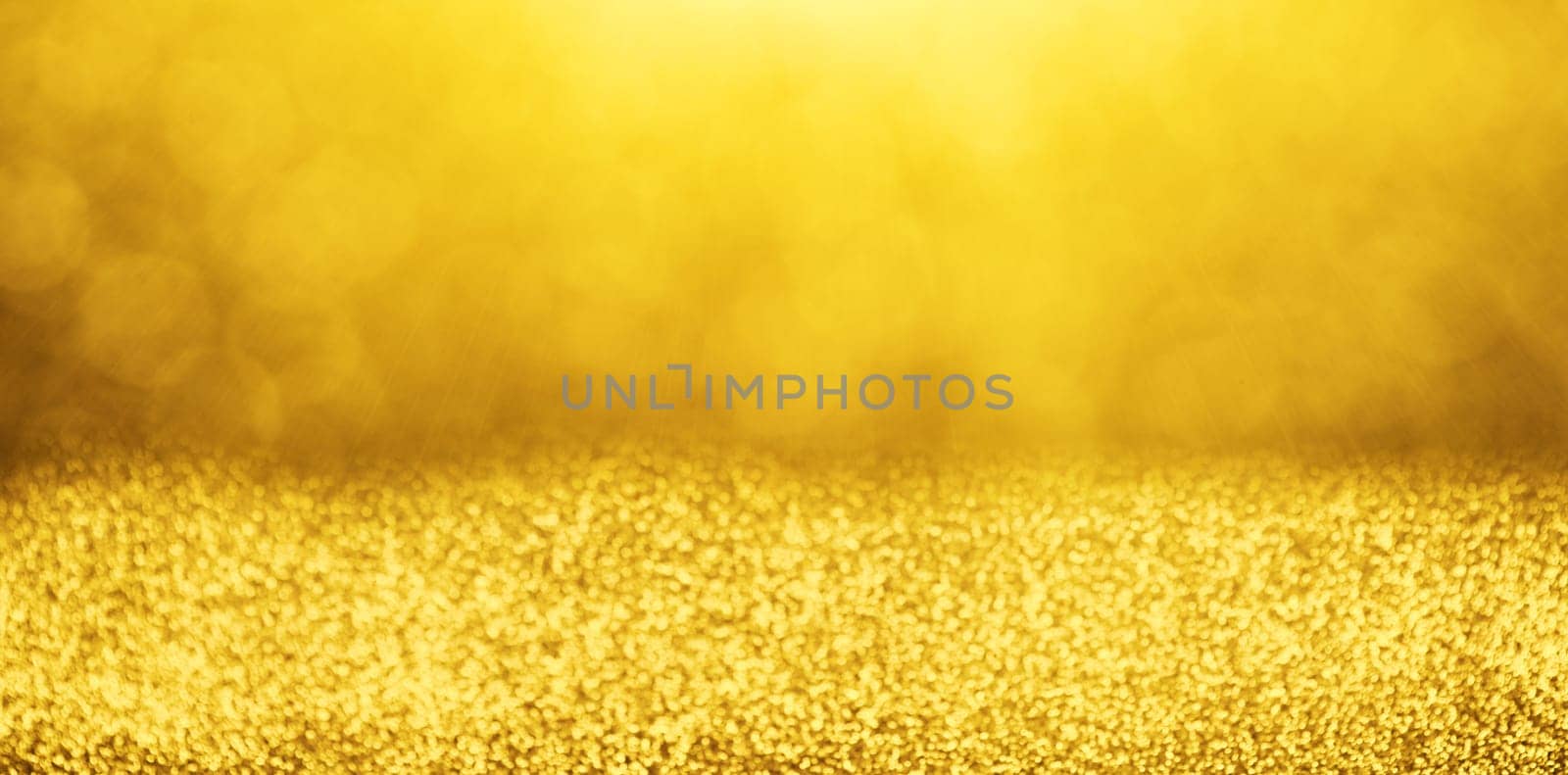 Golden bokeh background for christmas, defocused round lights and sunbeams, flare overlay