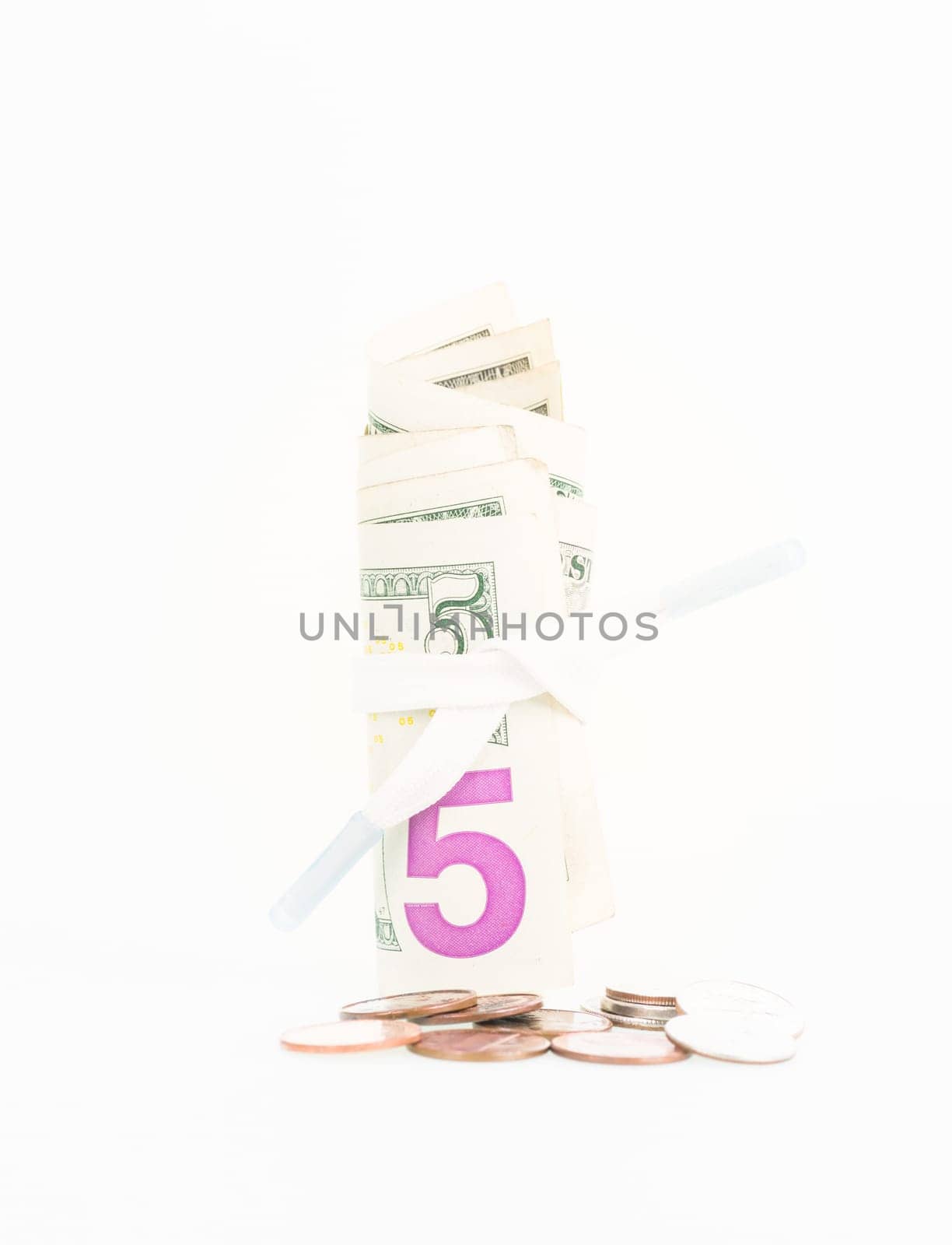 Shoestring budget concept over white background