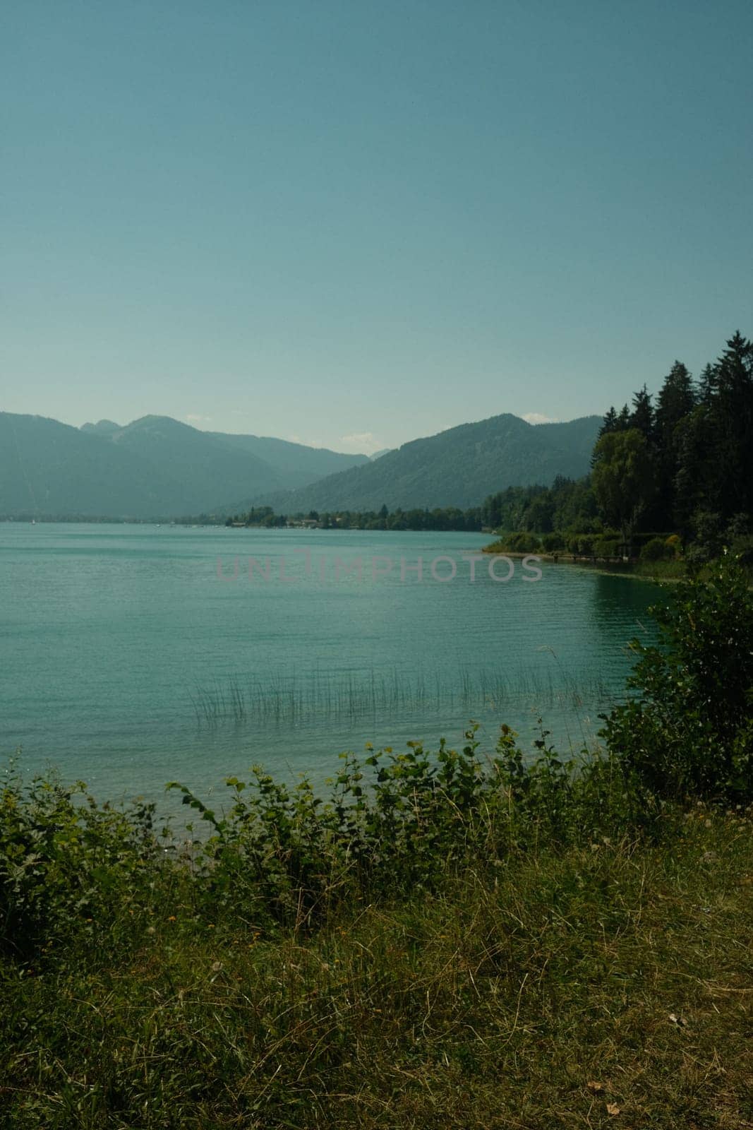 Panoramic view and shore at the Tegernsee in Bavaria in Germany