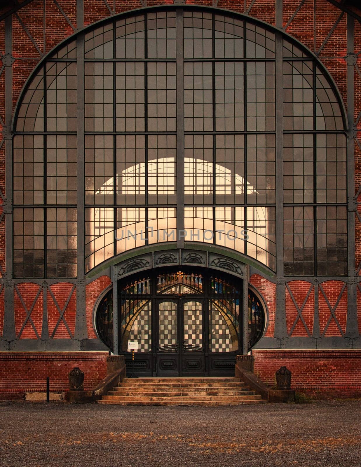 Vertical shot of Majestic entrance to the Zollern colliery in Dortmund, Germany
