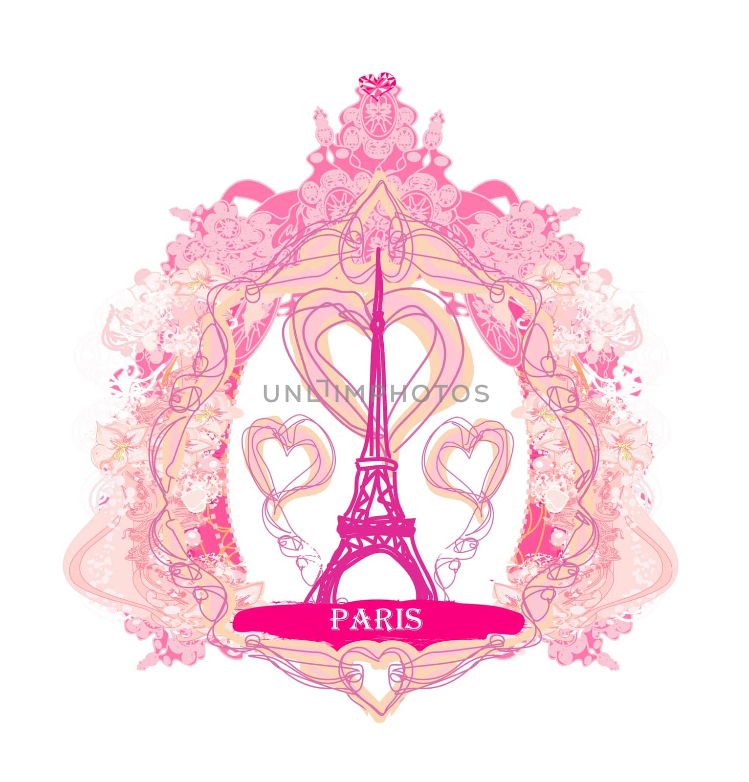 Eiffel tower artistic card, decorative floral banner