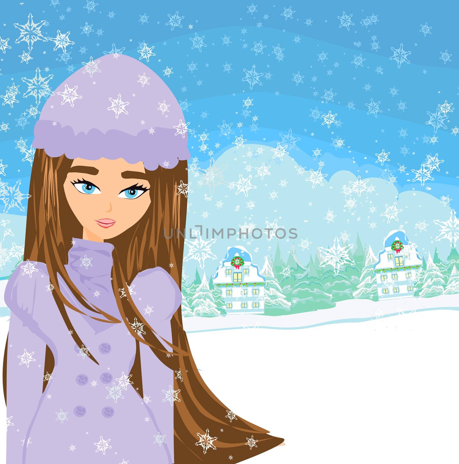beautiful woman doing the shopping in winter