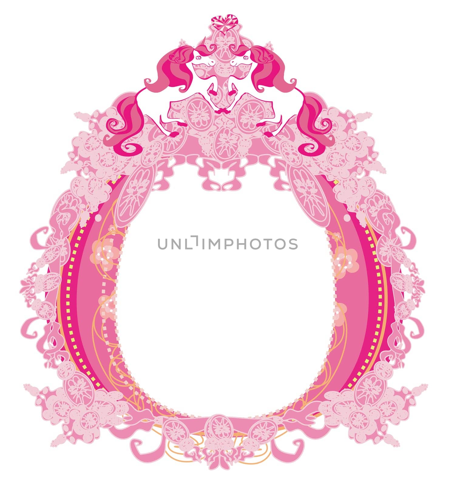decorative girlish pink frame with unicorns