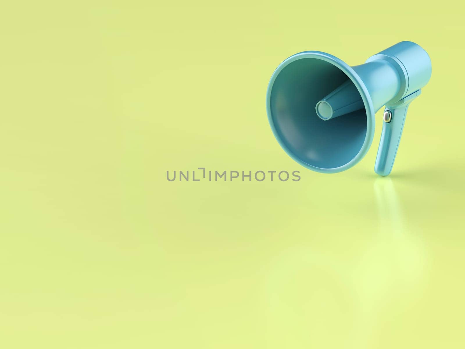 Blue megaphone on shiny green background