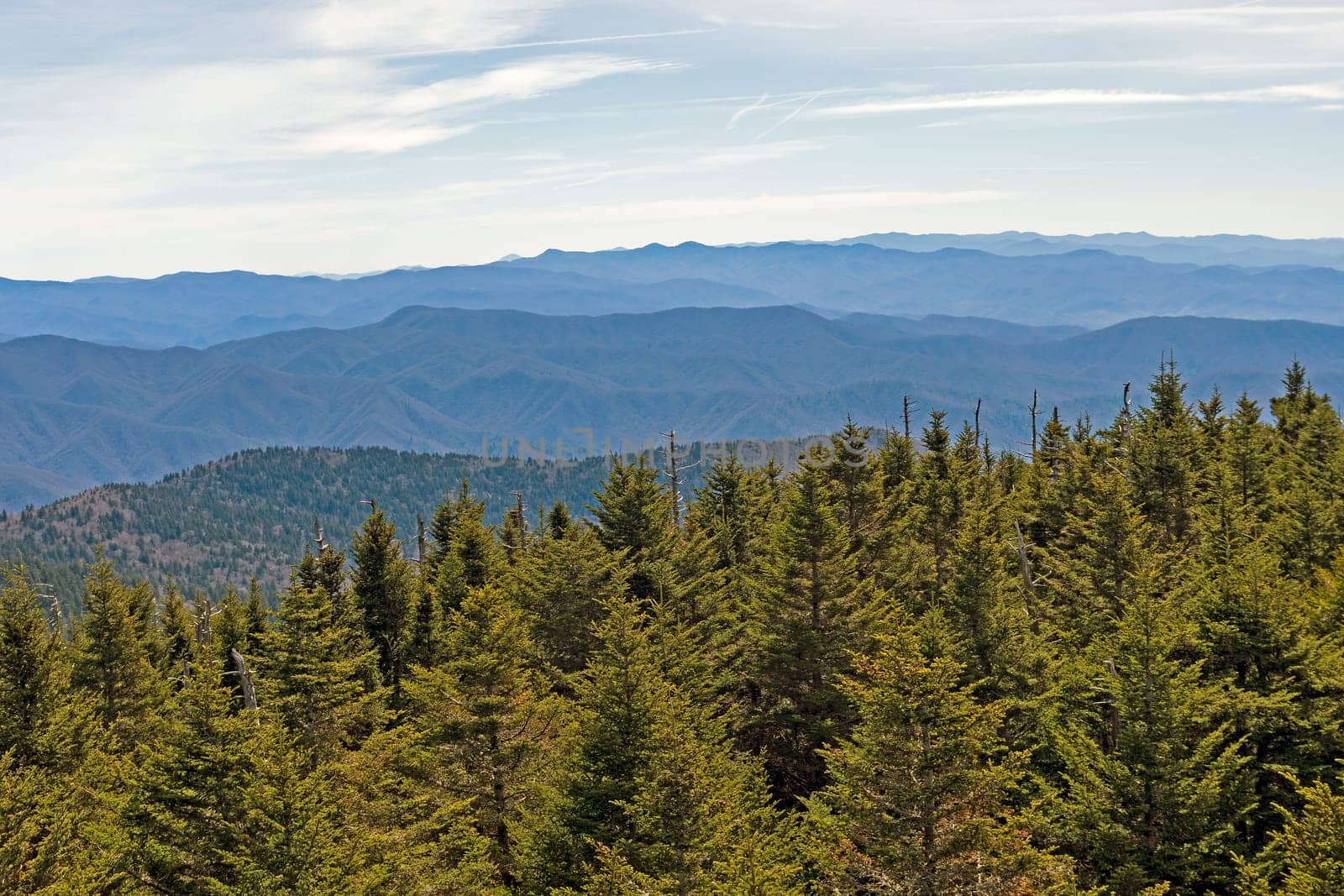 Hazy Mountain Ridges in the Smoky Mountains from Clingmans Dome in North Carolina