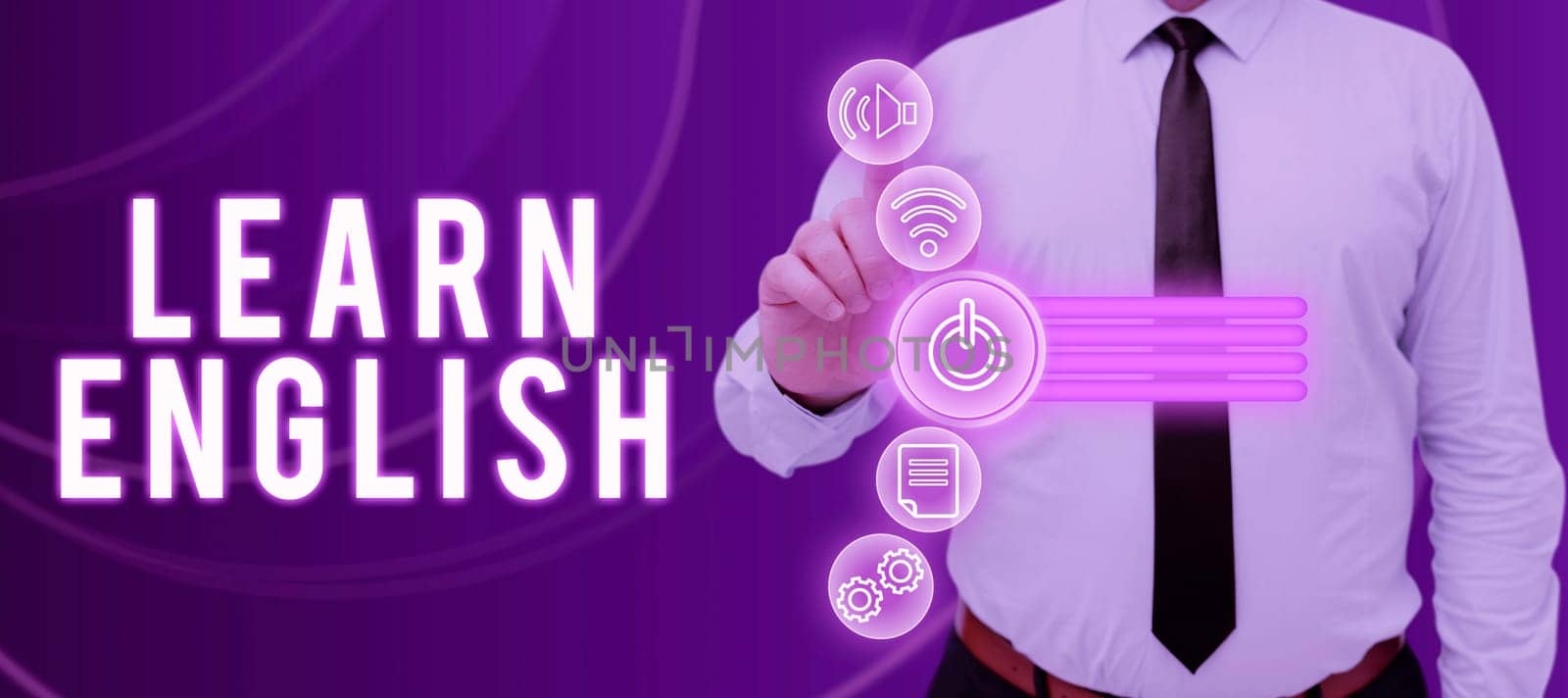 Writing displaying text Learn English, Concept meaning Universal Language Easy Communication and Understand