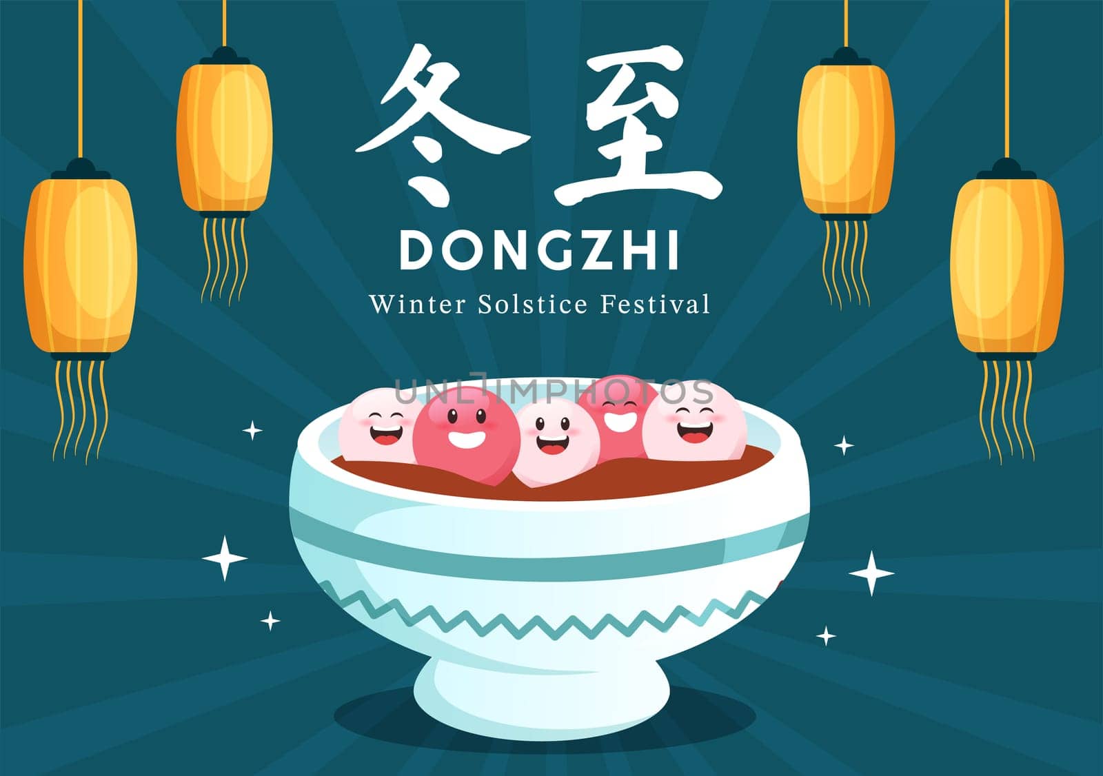 Dongzhi or Winter Solstice Festival Template Hand Drawn Cartoon Flat Illustration with Family Enjoying Chinese Food Tangyuan and Jiaozi Concept