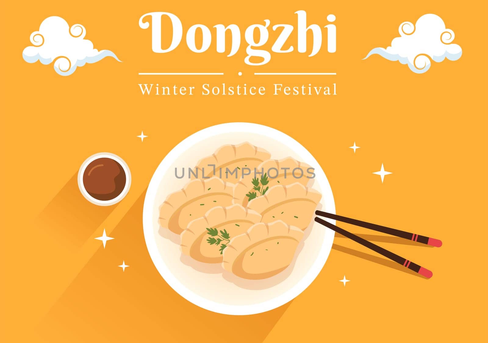 Dongzhi or Winter Solstice Festival Template Hand Drawn Cartoon Flat Illustration with Family Enjoying Chinese Food Tangyuan and Jiaozi Concept