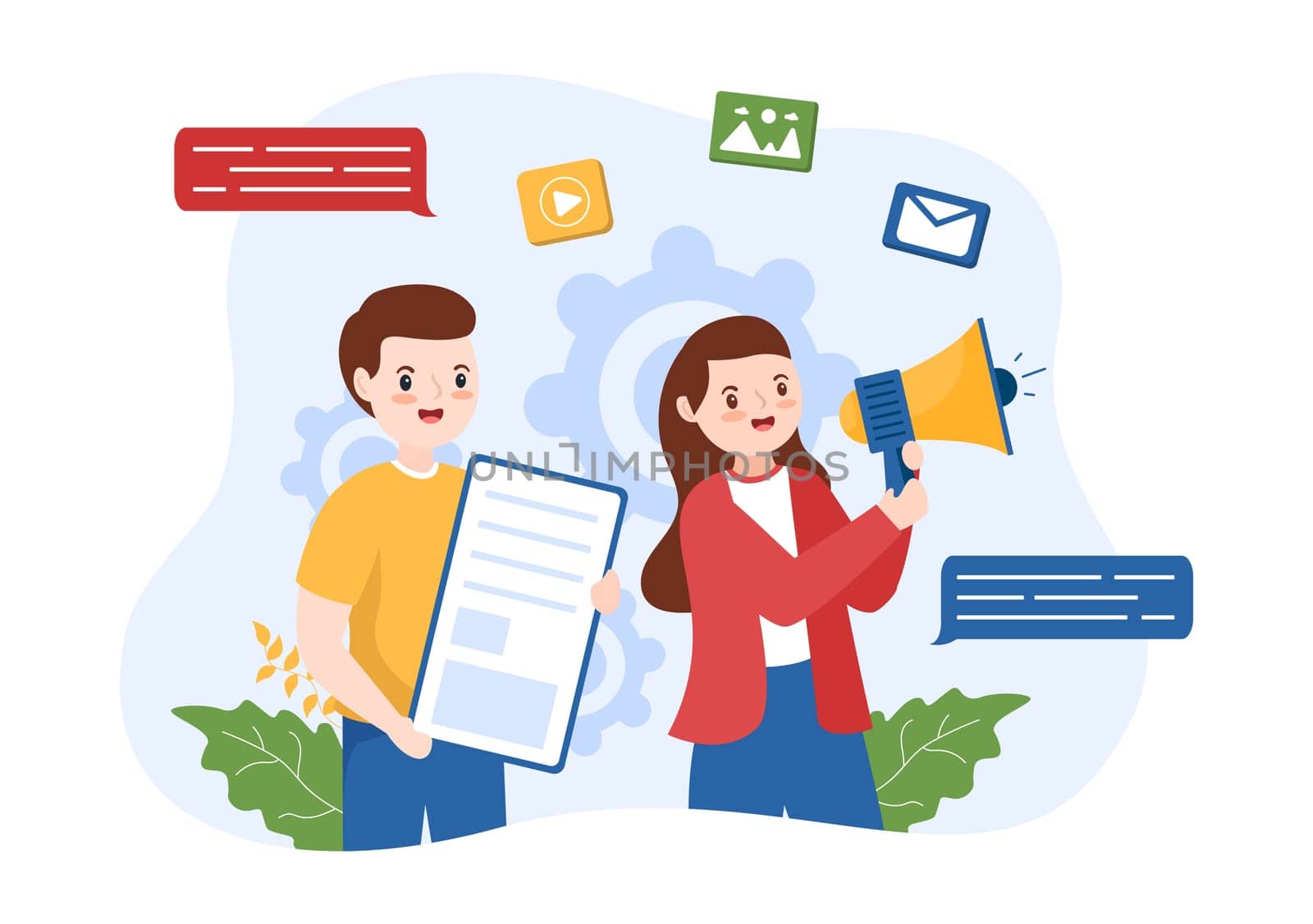 Digital Publishing Content Blog Marketing Writing for Social Media or Webpage Organization in Template Hand Drawn Cartoon Flat Illustration