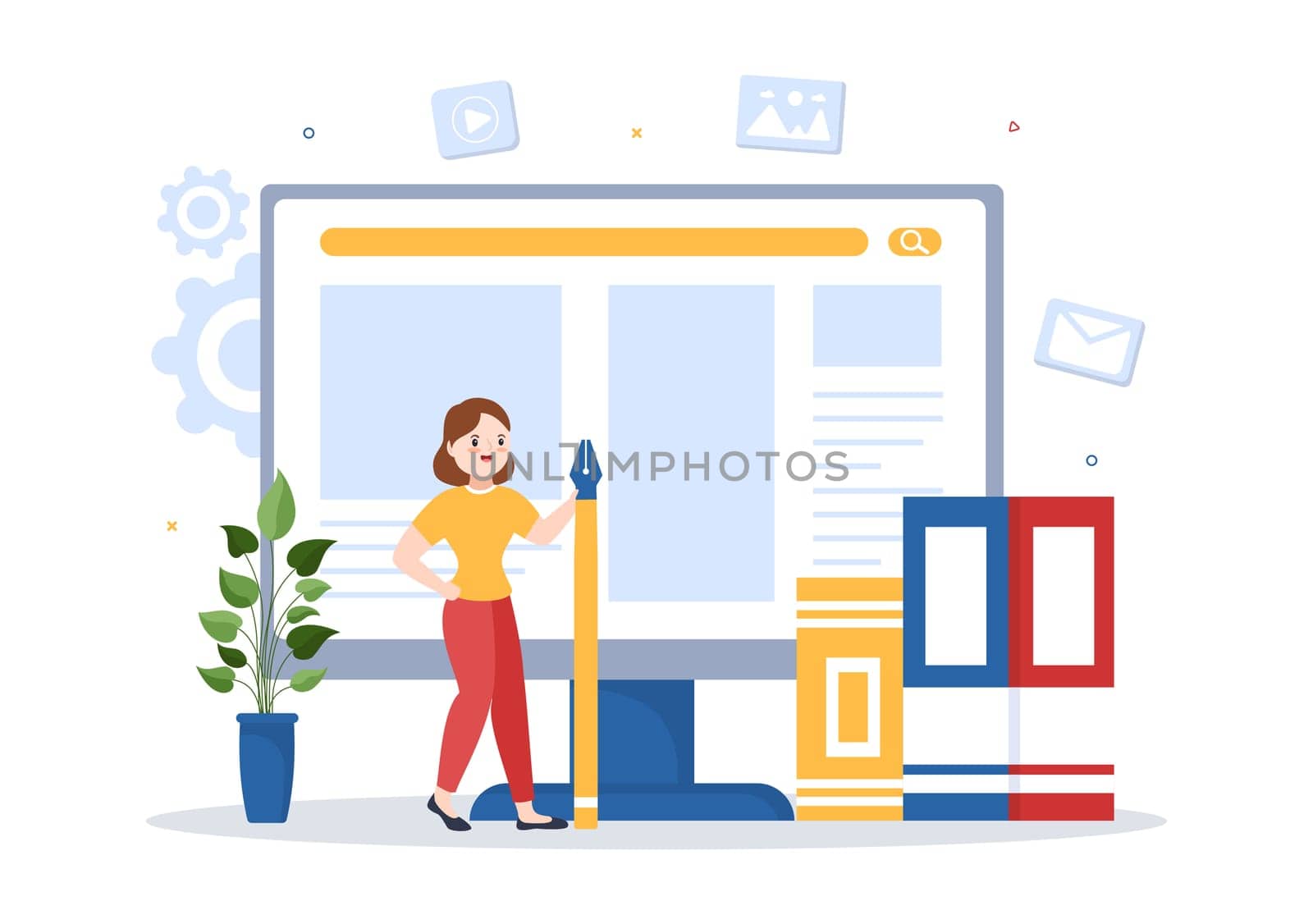 Digital Publishing Content Blog Marketing Writing for Social Media or Webpage Organization in Template Hand Drawn Cartoon Flat Illustration