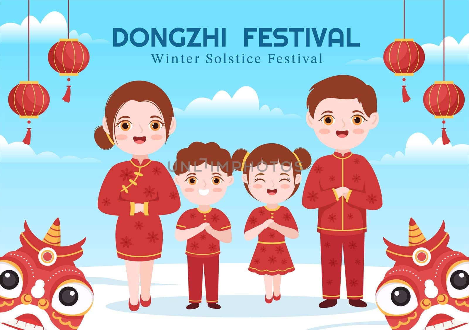 Dongzhi or Winter Solstice Festival Template Hand Drawn Cartoon Flat Illustration with Family Enjoying Chinese Food Tangyuan and Jiaozi Concept