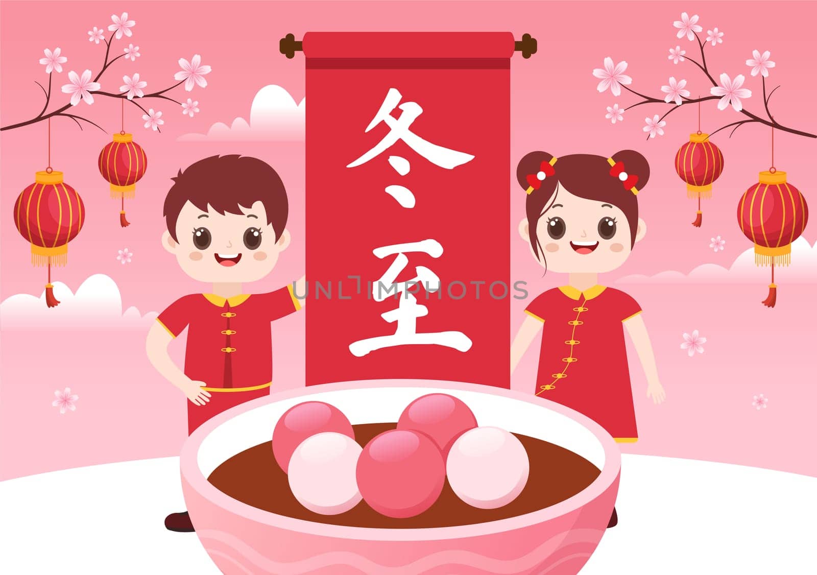Dongzhi or Winter Solstice Festival Template Hand Drawn Cartoon Flat Illustration with Family Enjoying Chinese Food Tangyuan and Jiaozi Concept