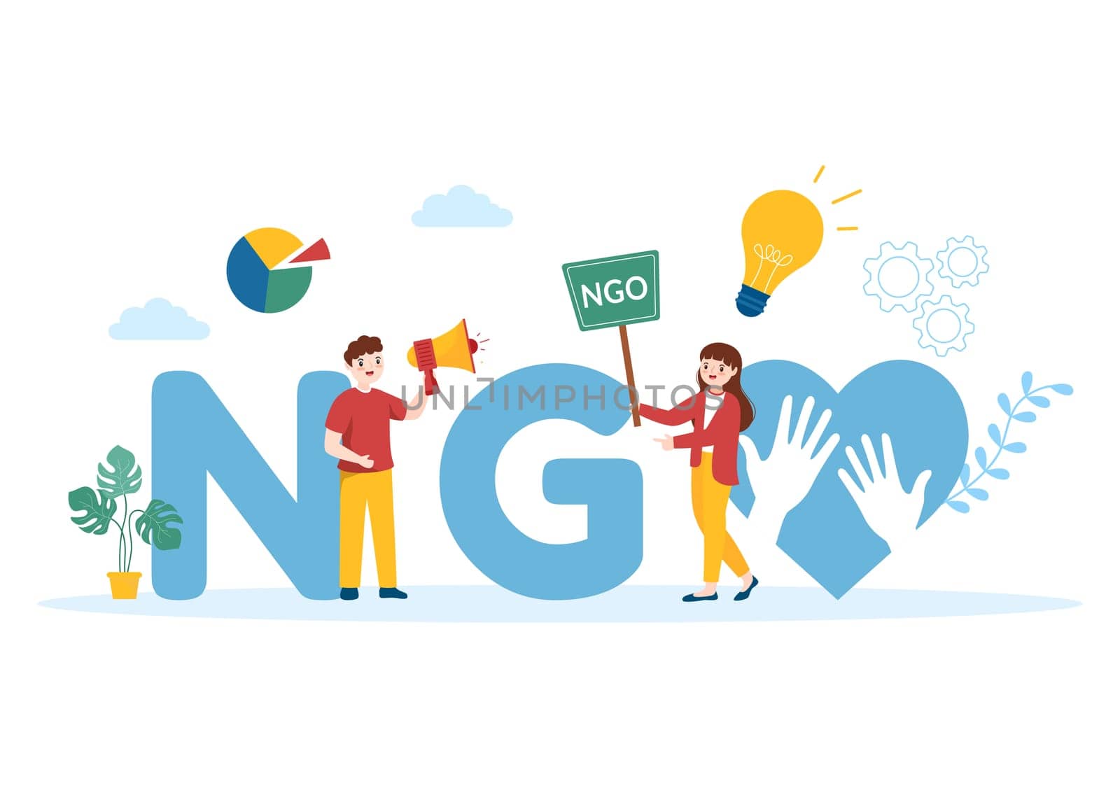 NGO or Non-Governmental Organization to Serve Specific Social and Political Needs in Template Hand Drawn Cartoon Flat Illustration