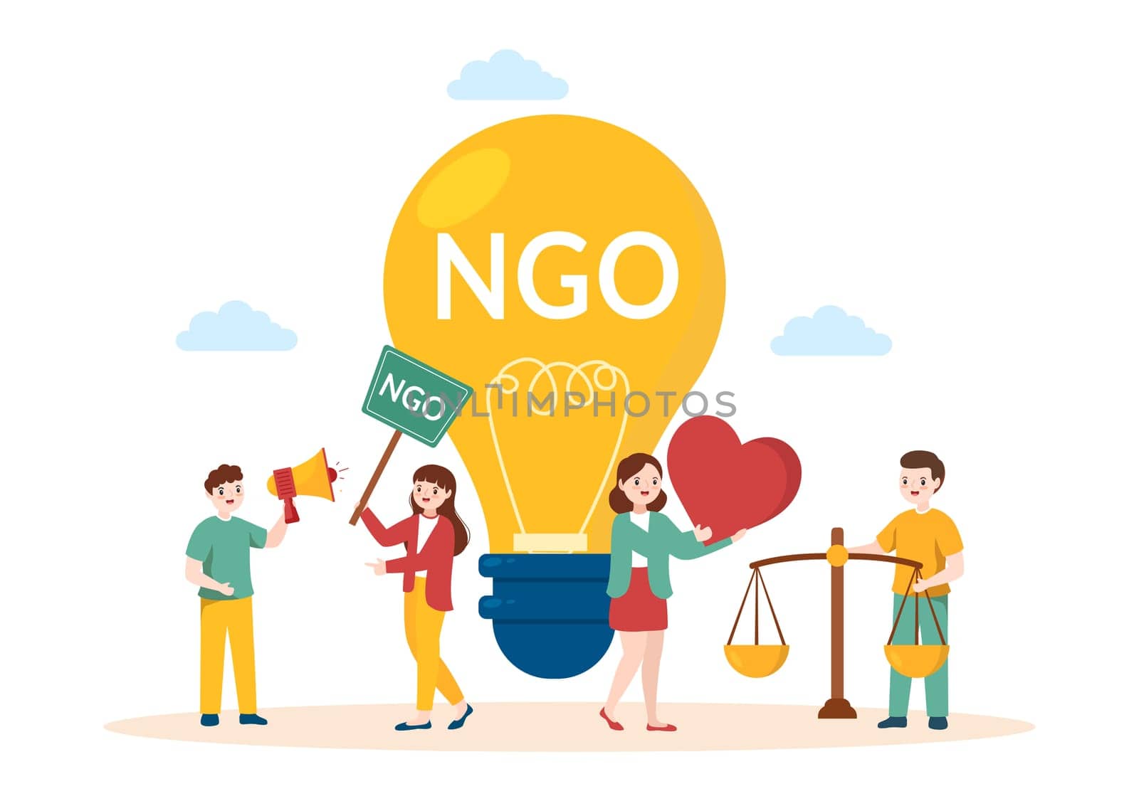 NGO or Non-Governmental Organization to Serve Specific Social and Political Needs in Template Hand Drawn Cartoon Flat Illustration