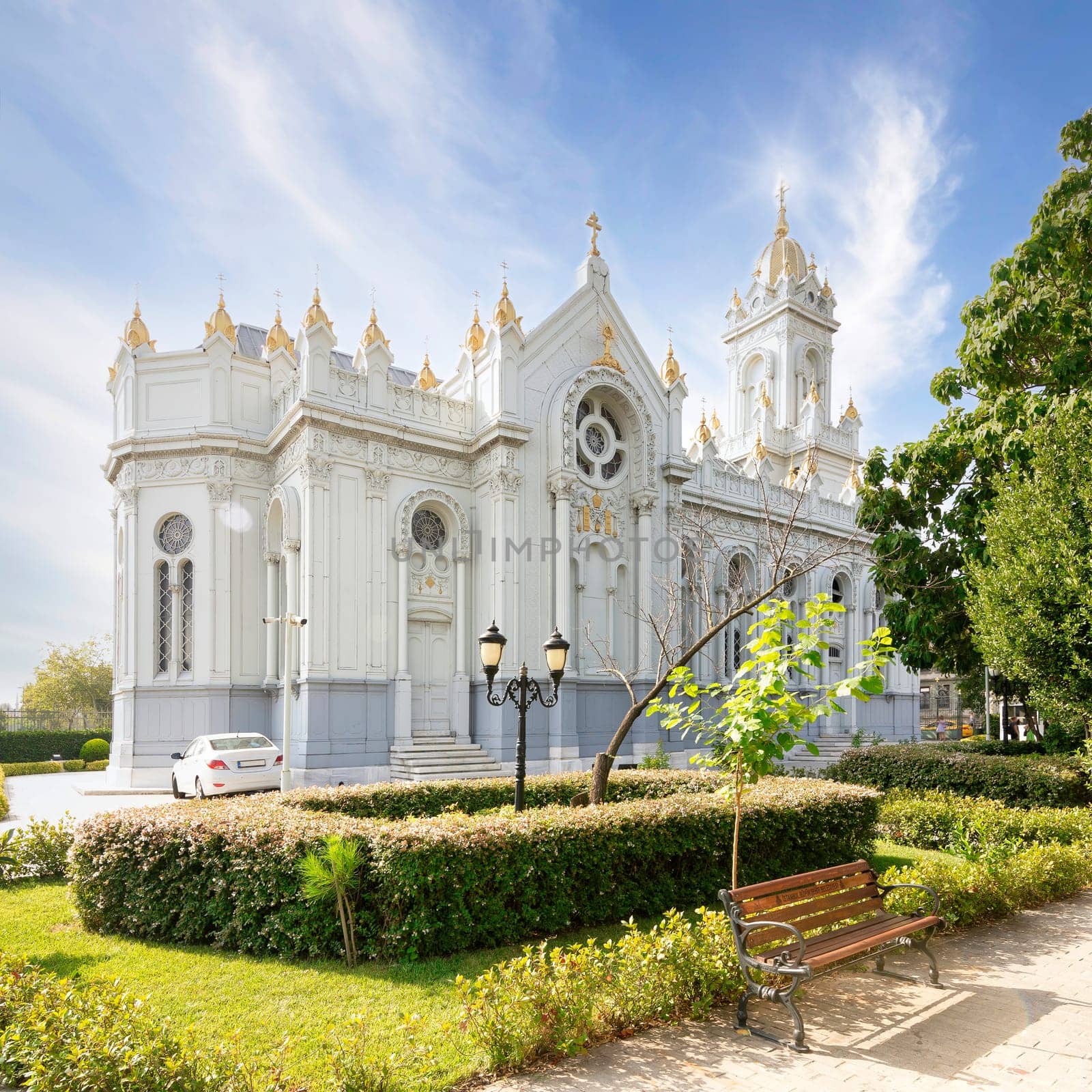 Exterior shot of Neo Byzantine architecture style Bulgarian St. Stephen Church, Sveti Stefan Kilisesi, or the Bulgarian Iron Church, a Bulgarian Orthodox church in Balat district, Istanbul, Turkey