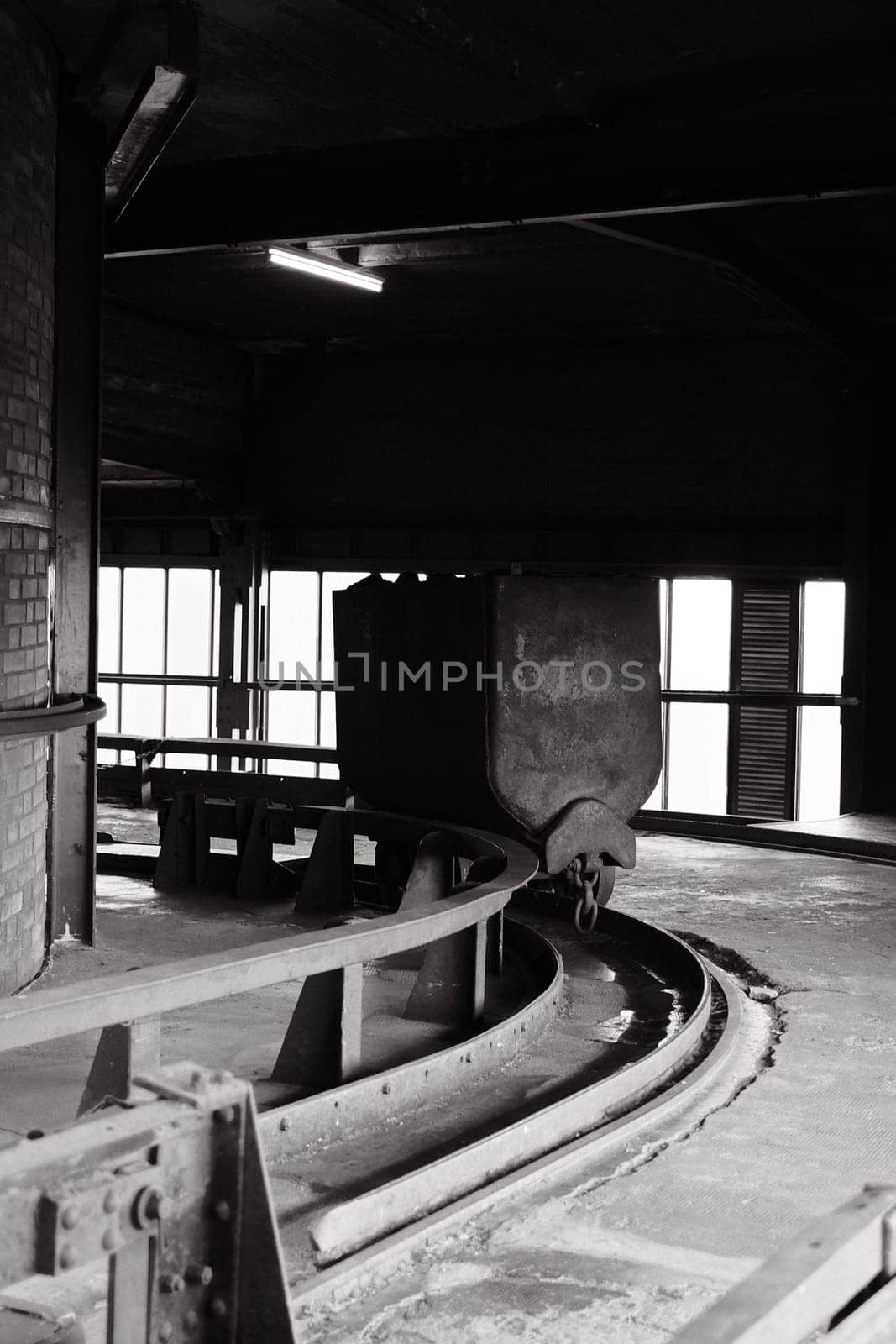 Coal lorry on a conveyor rail in the Ruhr area, Zollverein colliery, Germany