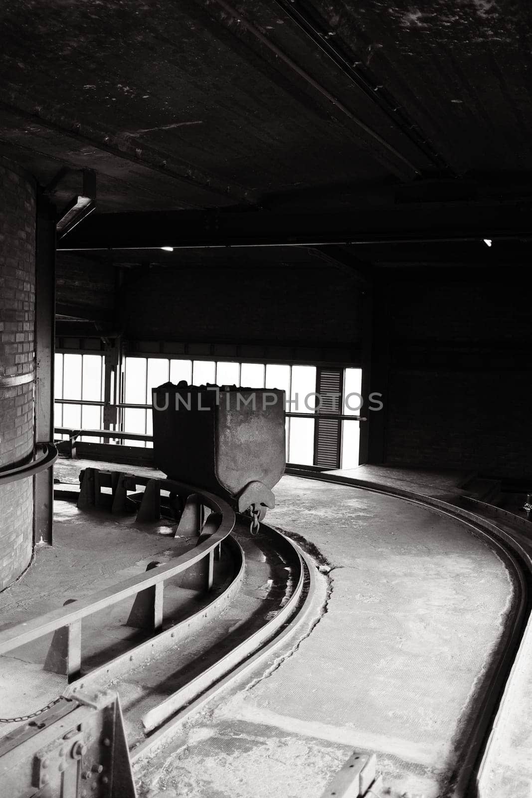 Coal lorry on a conveyor rail in the Ruhr area, Zollverein colliery, Germany