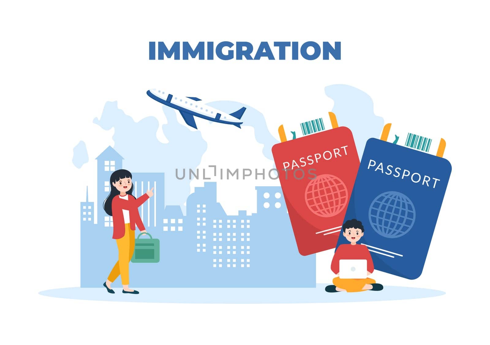 Immigration Template Hand Drawn Cartoon Flat Illustration of Document with Visa and Passport for Moving to Another Country