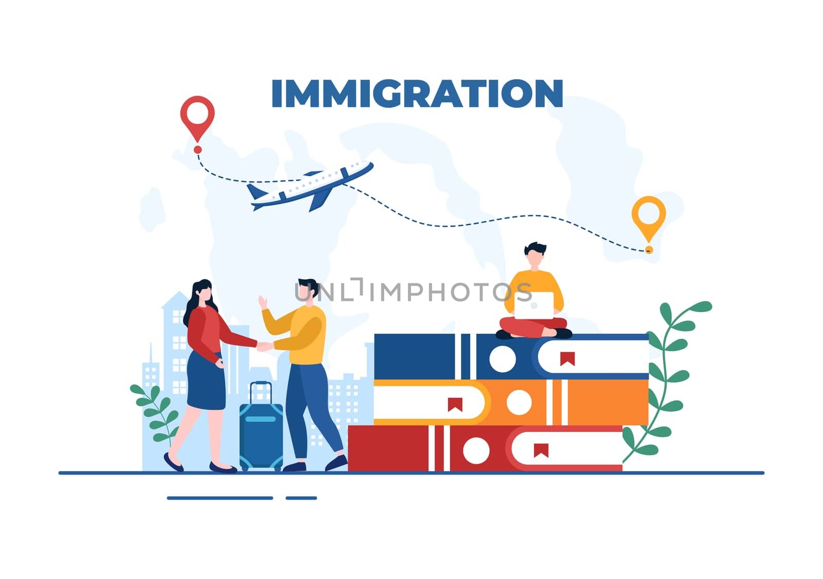 Immigration Template Hand Drawn Cartoon Flat Illustration of Document with Visa and Passport for Moving to Another Country
