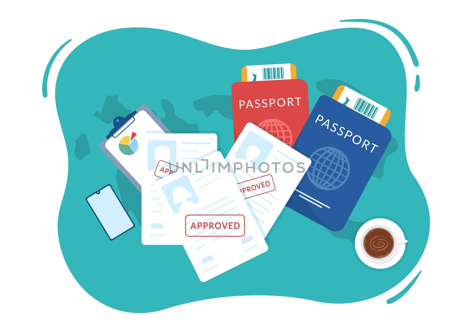 Immigration Template Hand Drawn Cartoon Flat Illustration of Document with Visa and Passport for Moving to Another Country