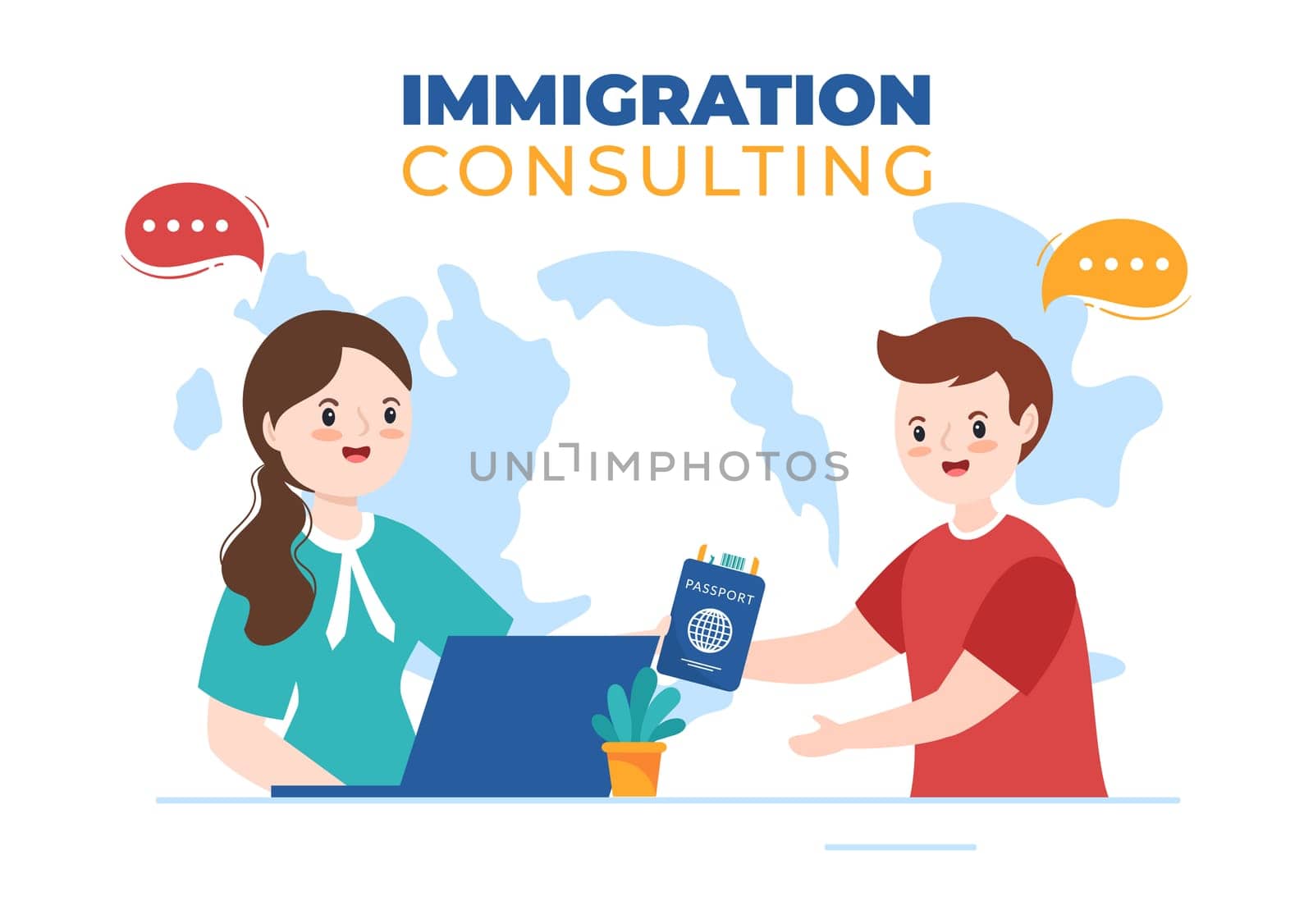 Immigration Consultant Template Hand Drawn Cartoon Flat Illustration Counseling Assistance for Provide Advice to People Who Will Make the Move