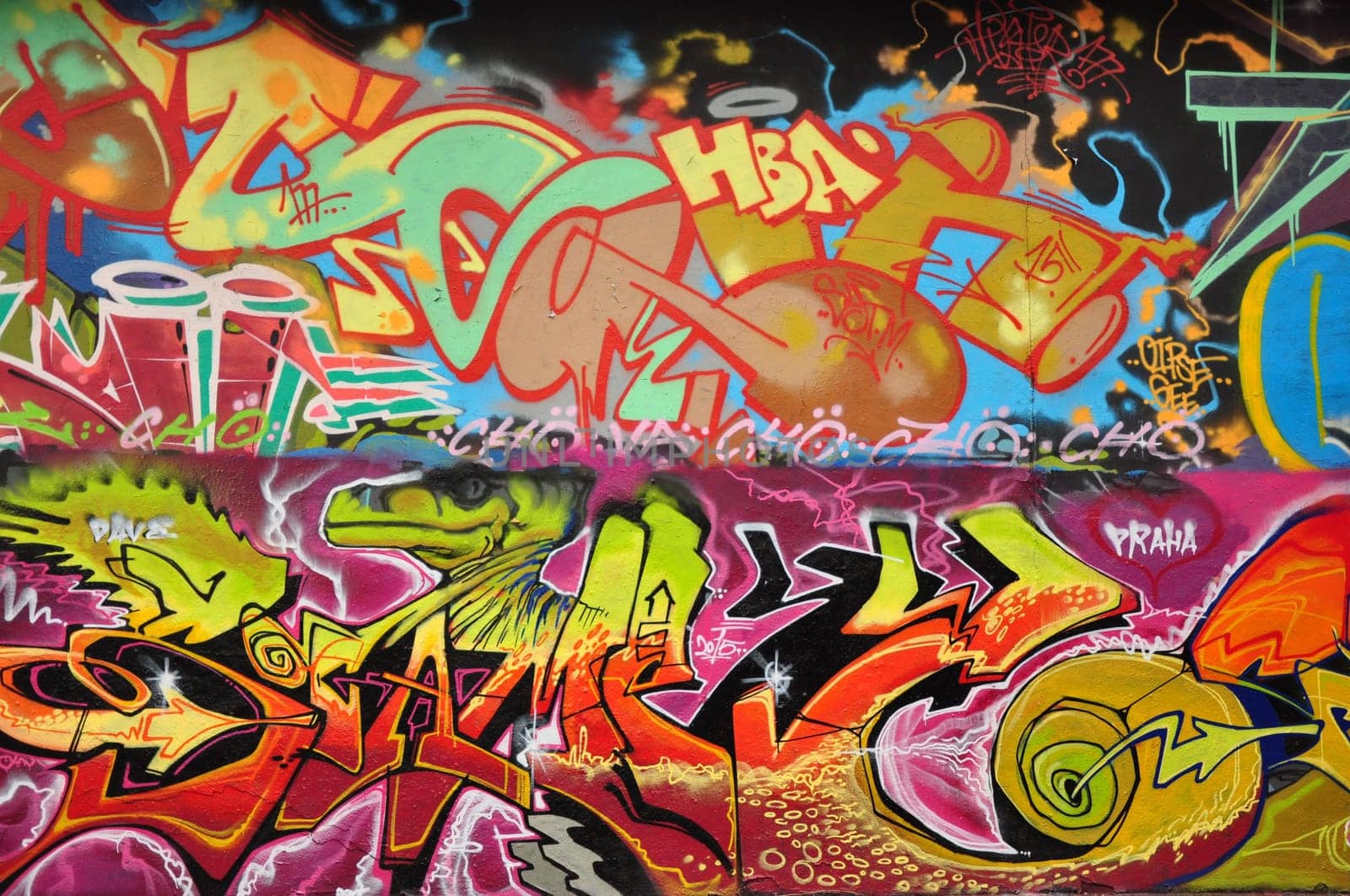 Closeup shot of a legal public graffiti wall on Tesnov Street in Prague, Czech Republic