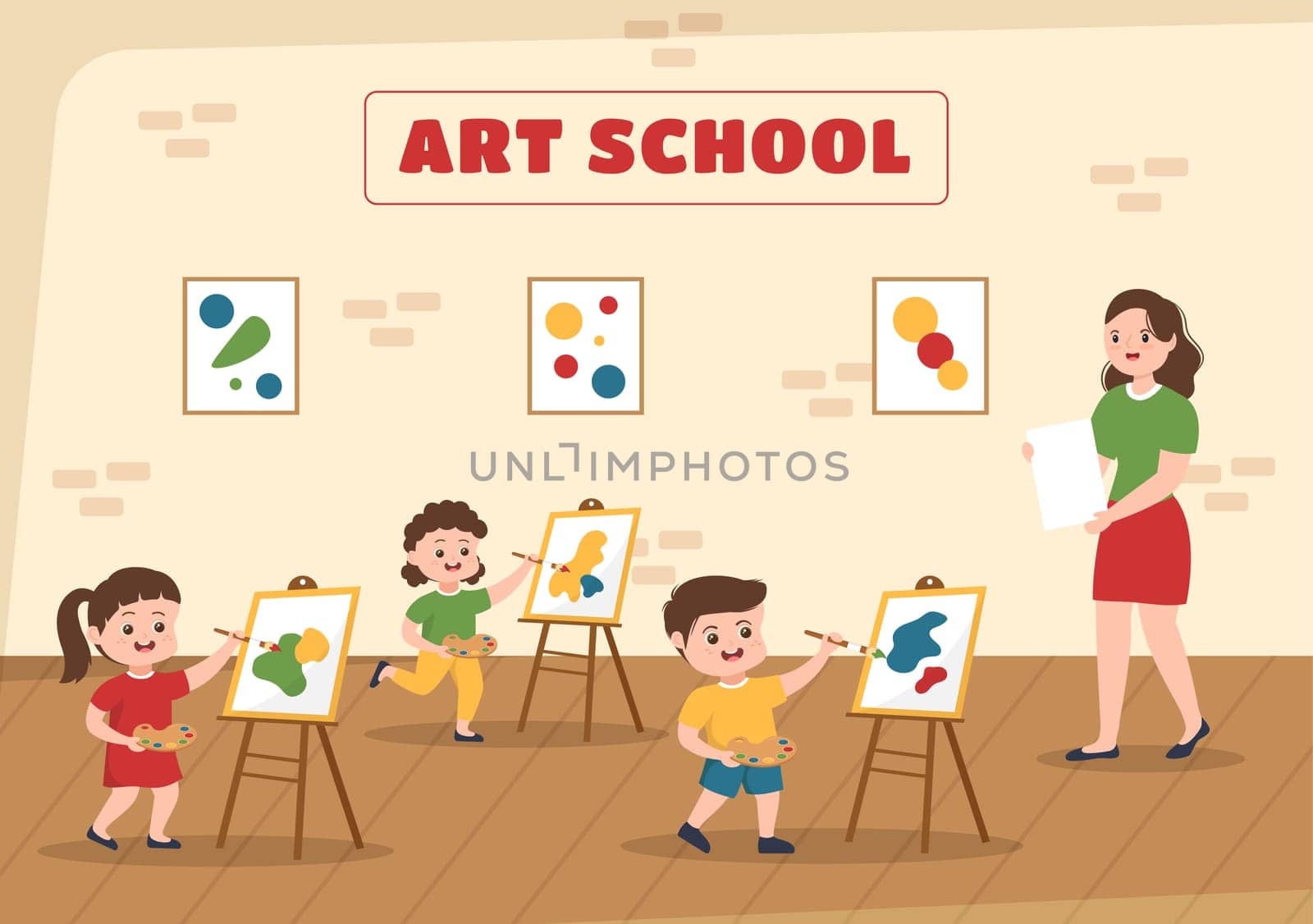 Art School of Painting with Live Model or Object using Tools and Equipment in Template Hand Drawn Cartoon Flat Illustration