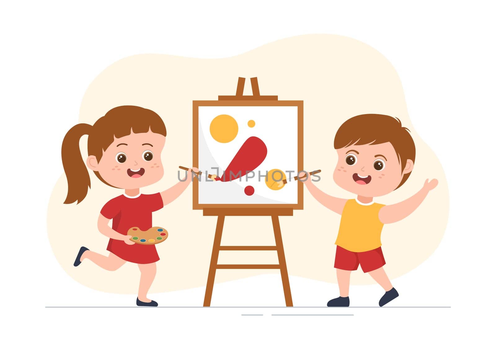 Art School of Painting with Live Model or Object using Tools and Equipment in Template Hand Drawn Cartoon Flat Illustration