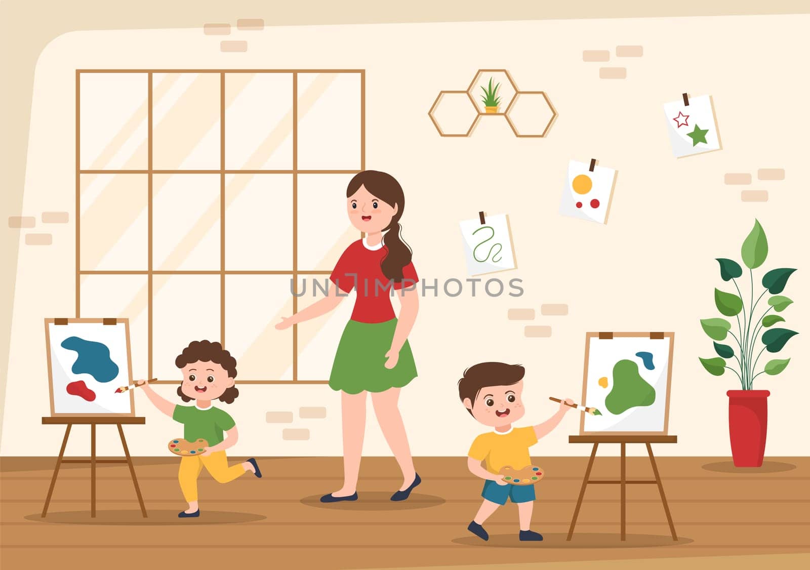 Art School of Painting with Live Model or Object using Tools and Equipment in Template Hand Drawn Cartoon Flat Illustration