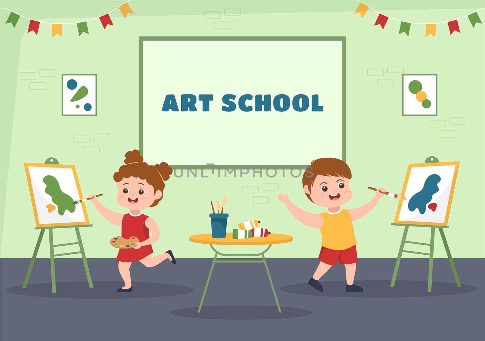 Art School of Painting with Live Model or Object using Tools and Equipment in Template Hand Drawn Cartoon Flat Illustration