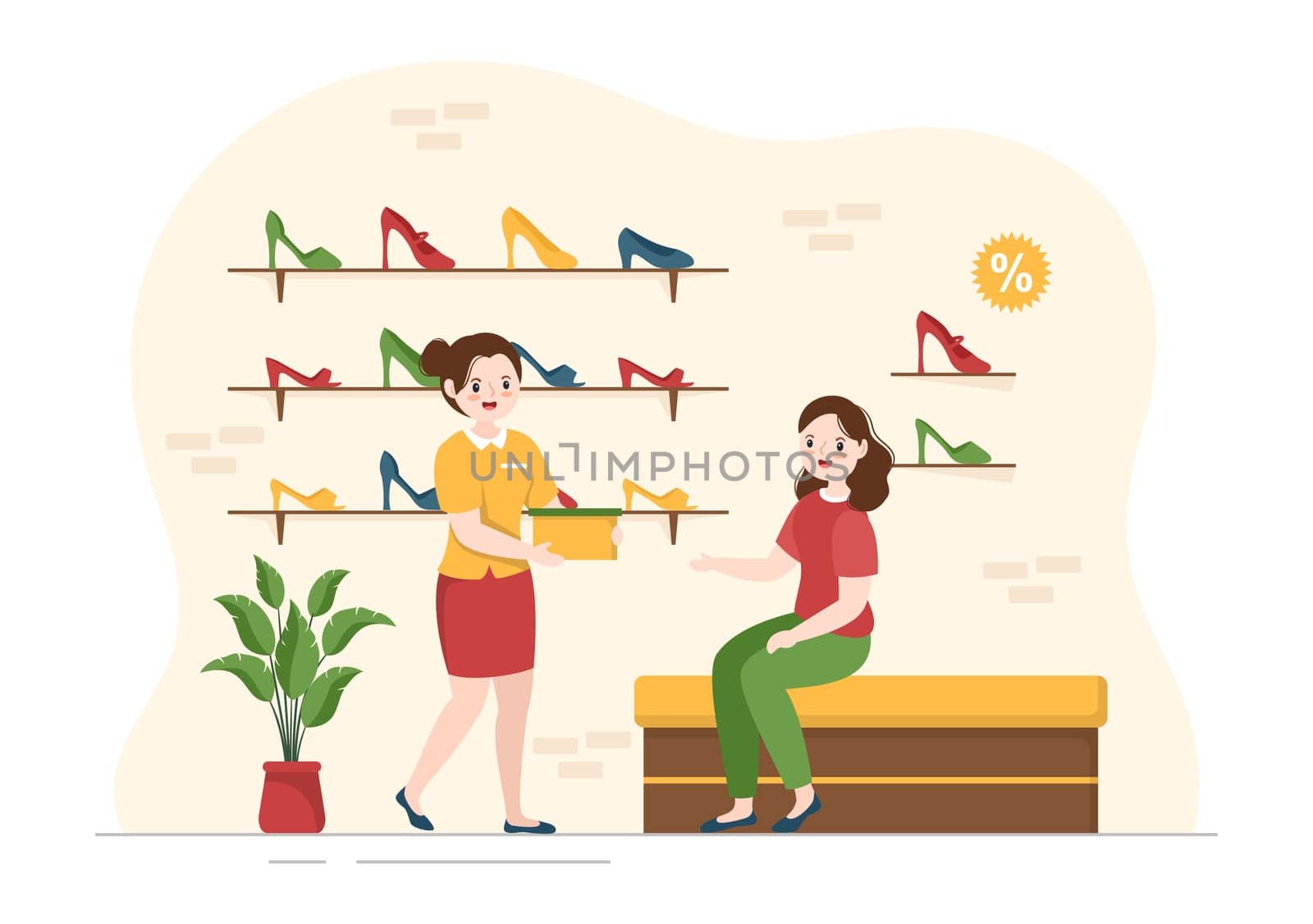 Shoe Store with New Collection Men or Women Various Models or Colors of Sneakers and High Heels in Flat Cartoon Hand Drawn Templates Illustration