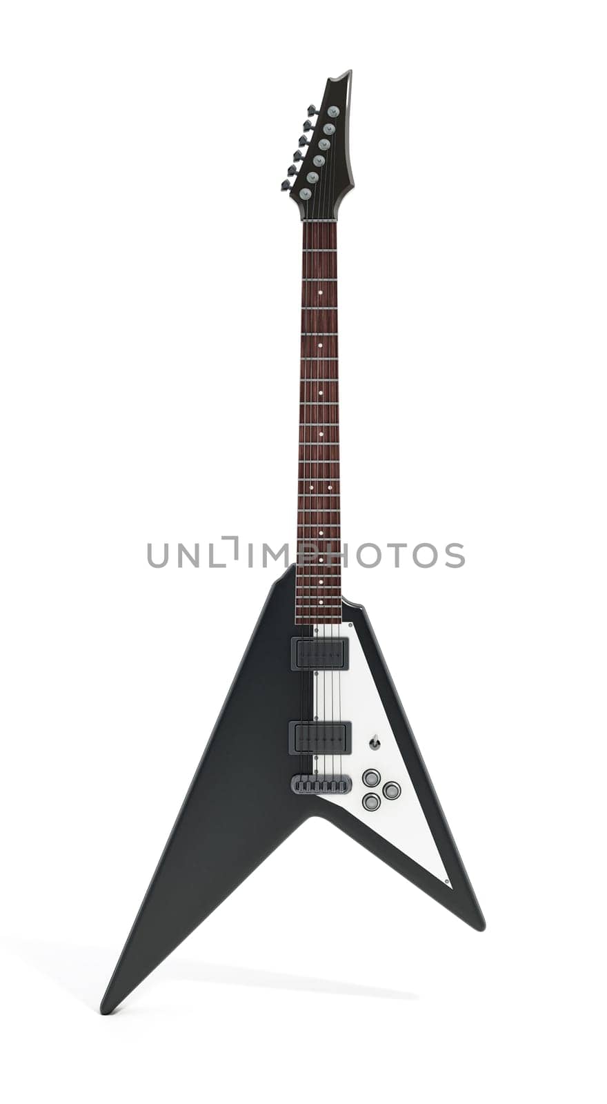 Flying V electric guitar isolated on white background. 3D illustration.