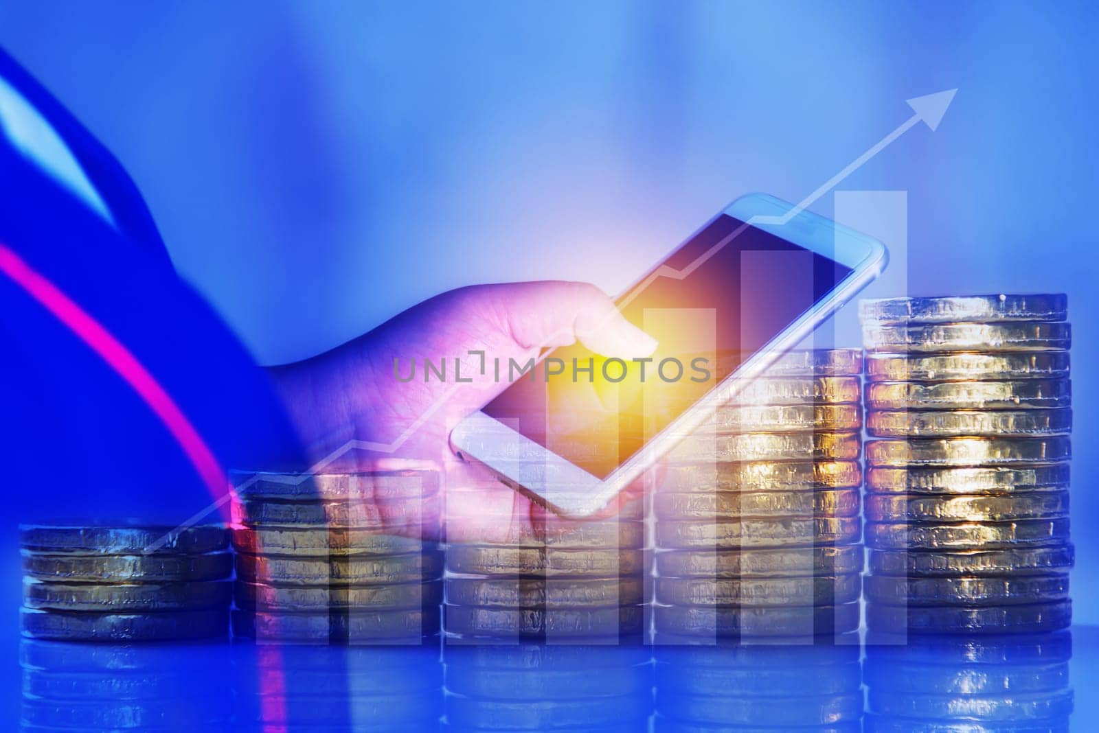Duoble exposure, Investor online saving concept, Online Investment Savings, Online Stock Investors, Internet Financial Transactions, Save Monney for Investors Using Internet to Trade Stocks or Trade Fund