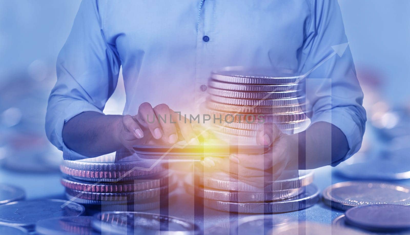 Duoble Exposure, Internet Banking Savings Concept, Online Investment Savings, Online Stock Investors, Internet Financial Transactions, Save Monney for Investors Using Internet to Trade Stocks or Trade Fund