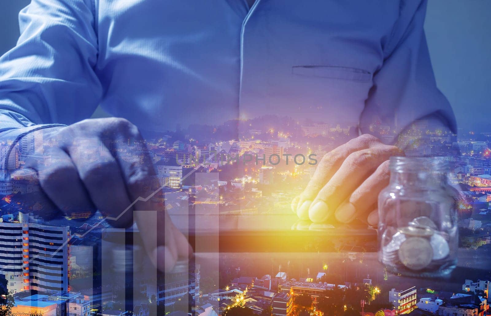 Duoble Exposure, Internet Banking Savings Concept, Online Investment Savings, Online Stock Investors, Internet Financial Transactions, Save Monney for Investors Using Internet to Trade Stocks or Trade Fund