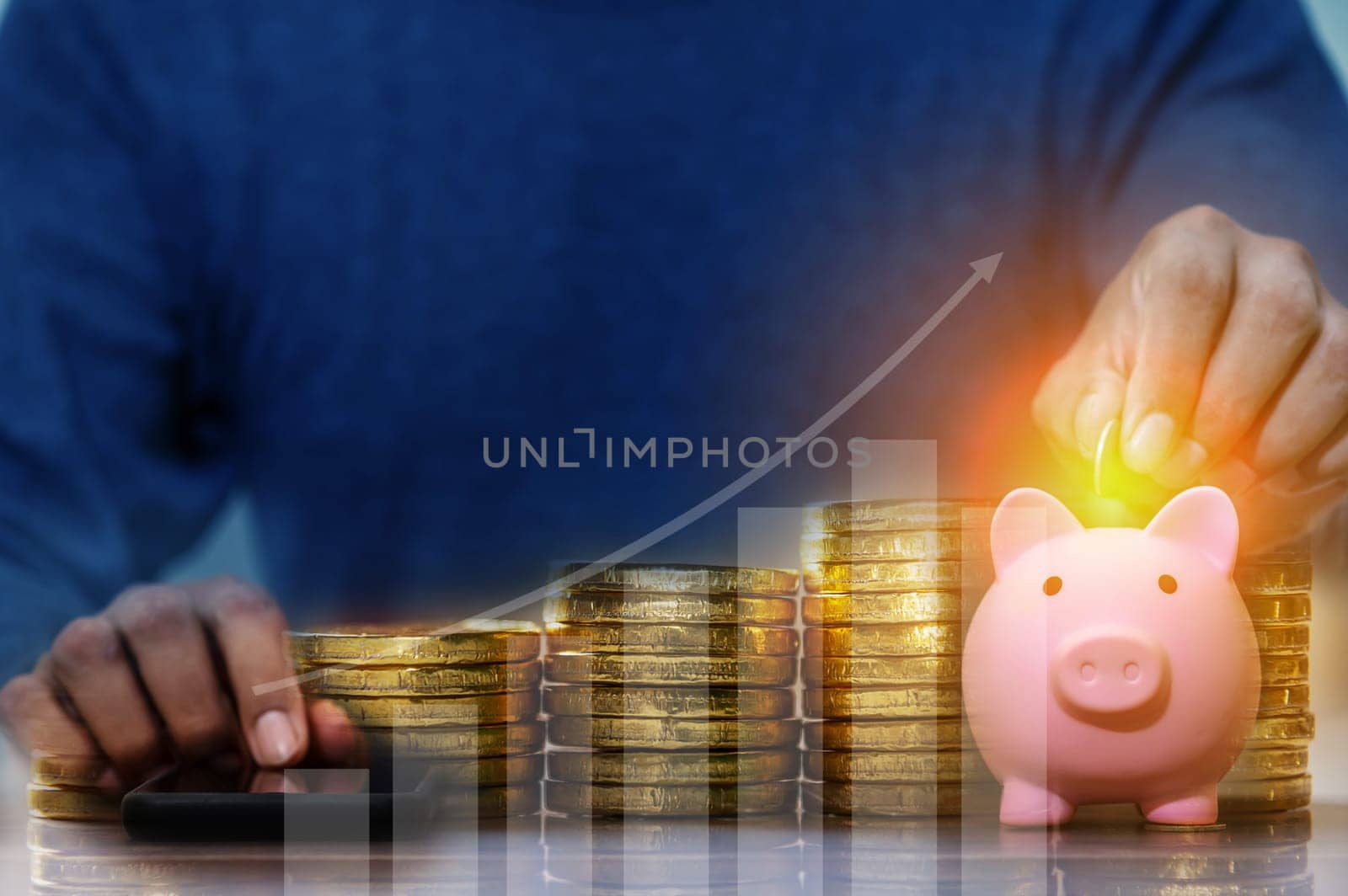Duoble exposure, Investor online saving concept, Online Investment Savings, Online Stock Investors, Internet Financial Transactions, Save Monney for Investors Using Internet to Trade Stocks or Trade Fund