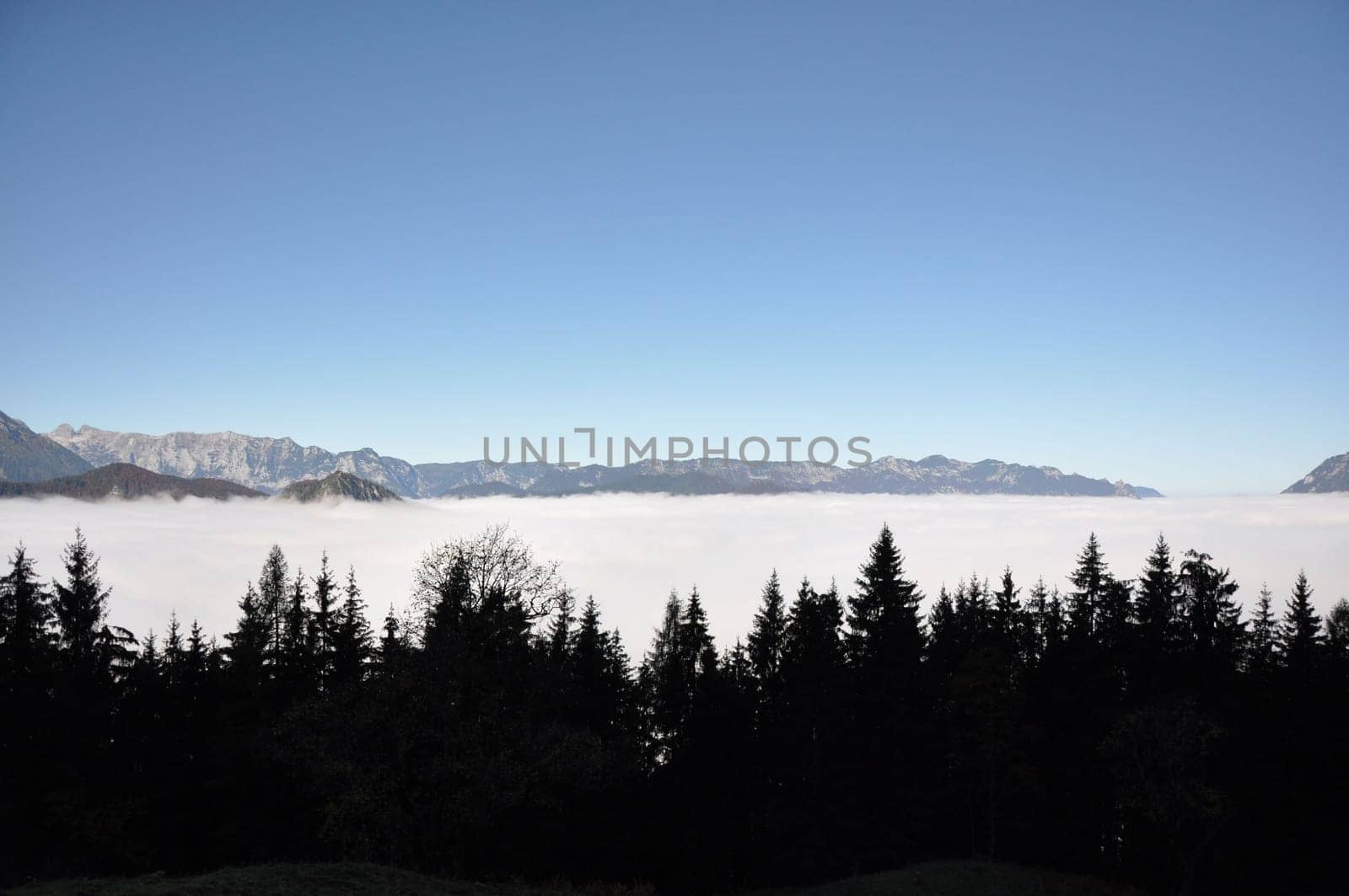 Mountains in Berchtesgadener Land, Alps in Bavaria, submerged in clouds