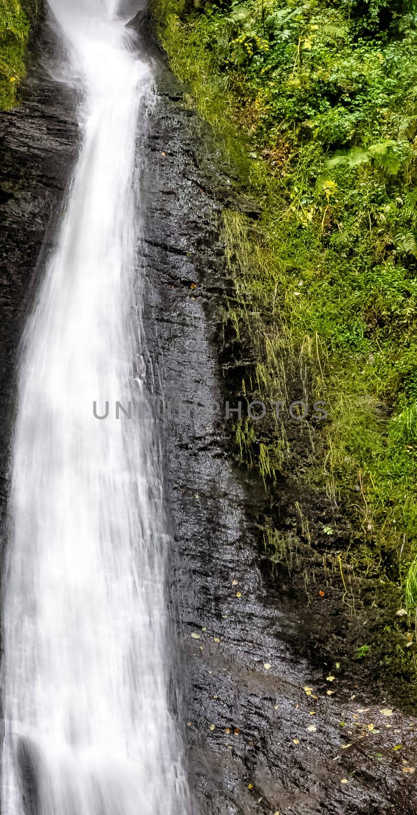 Whitelady waterfall in rain - Lydford Gorge, Dartmoor National Park, Devon, United Kingdom
