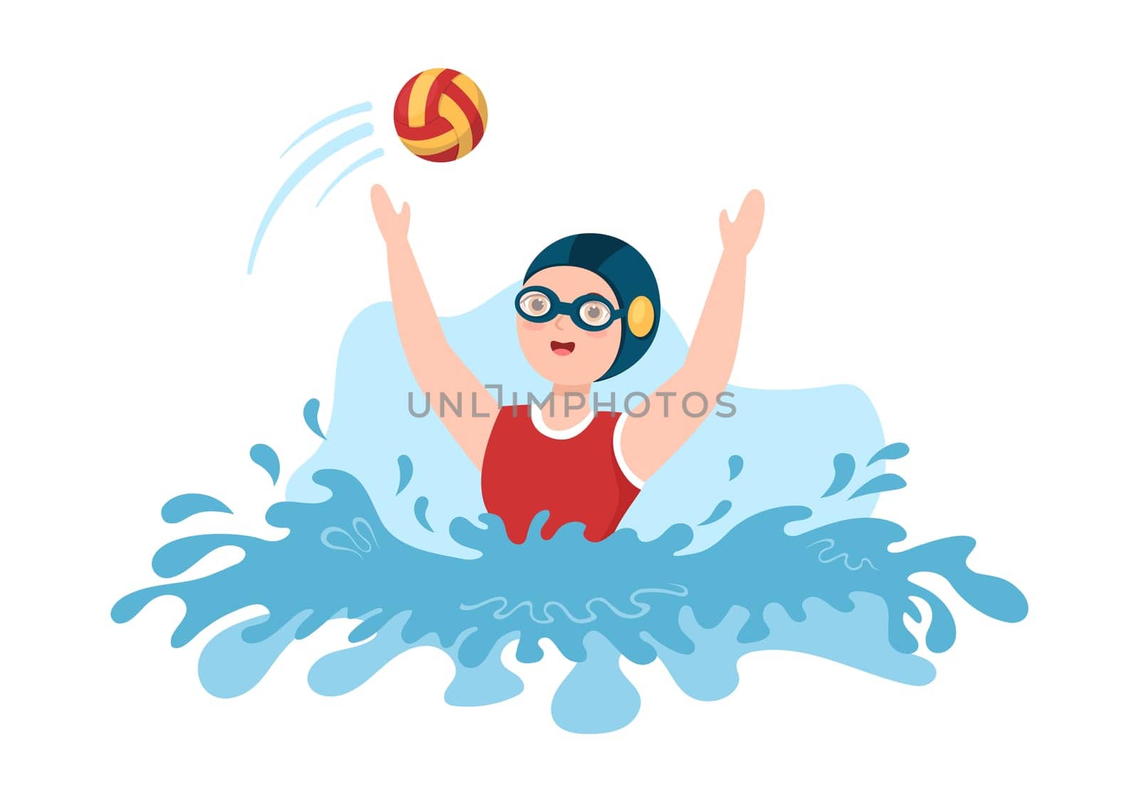 Water Polo Sport Player Playing to Throw the Ball on the Opponent's Goal in the Swimming Pool in Flat Cartoon Hand Drawn Templates Illustration