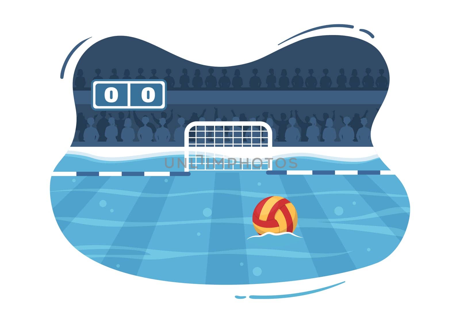 Water Polo Sport Player Playing to Throw the Ball on the Opponent's Goal in the Swimming Pool in Flat Cartoon Hand Drawn Templates Illustration