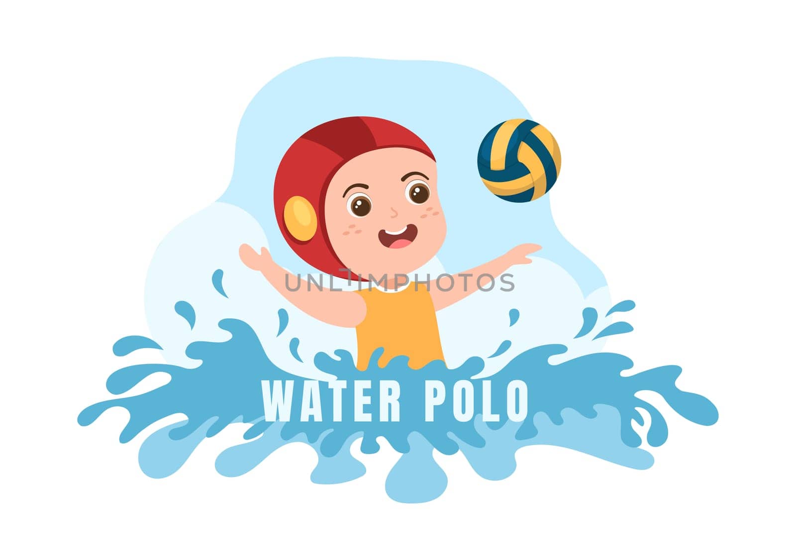 Water Polo Sport Player Playing to Throw the Ball on the Opponent's Goal in the Swimming Pool in Flat Cartoon Hand Drawn Templates Illustration