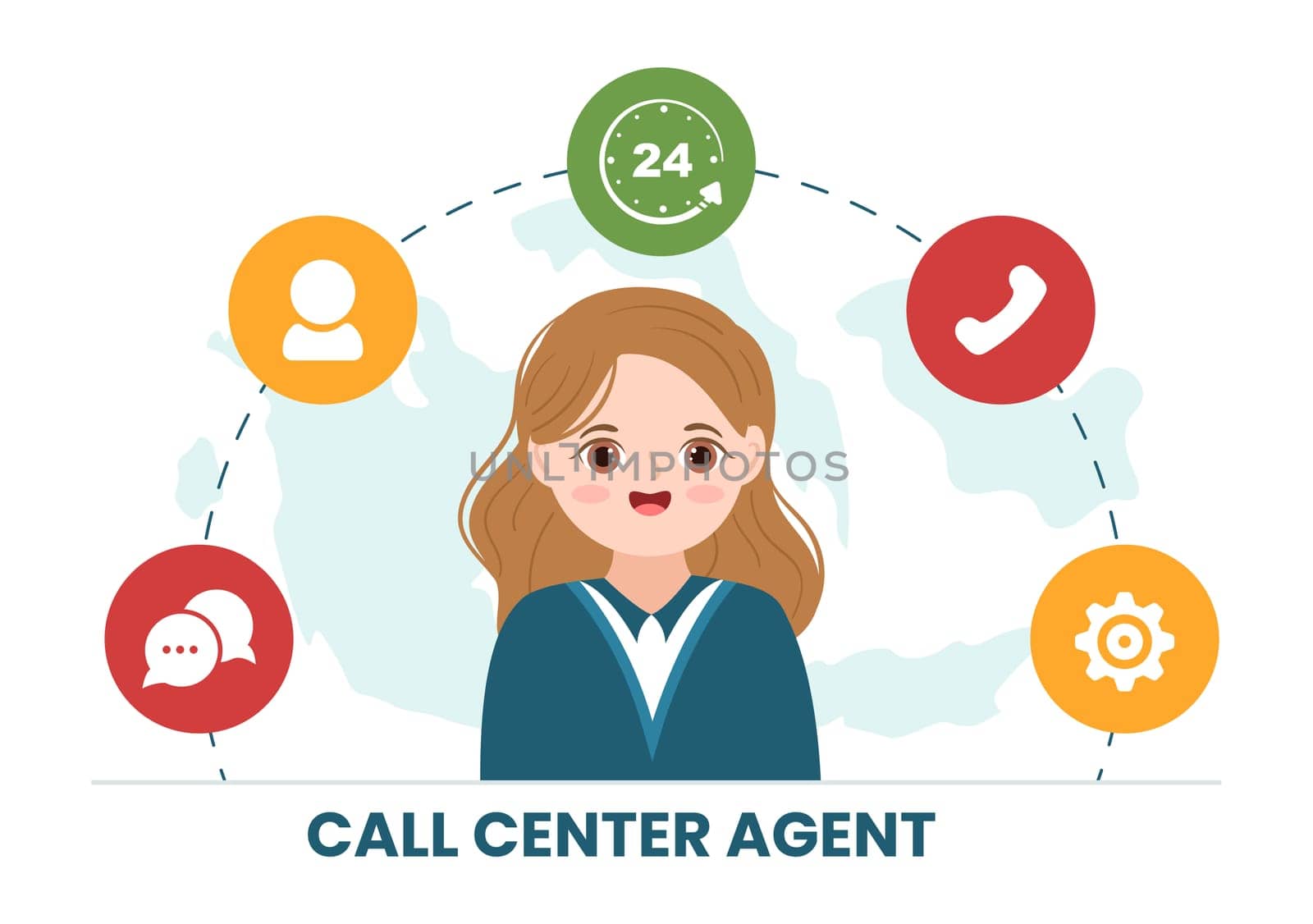 Call Center Agent of Customer Service or Hotline Operator with Headsets and Computers in Flat Cartoon Hand Drawn Templates Illustration