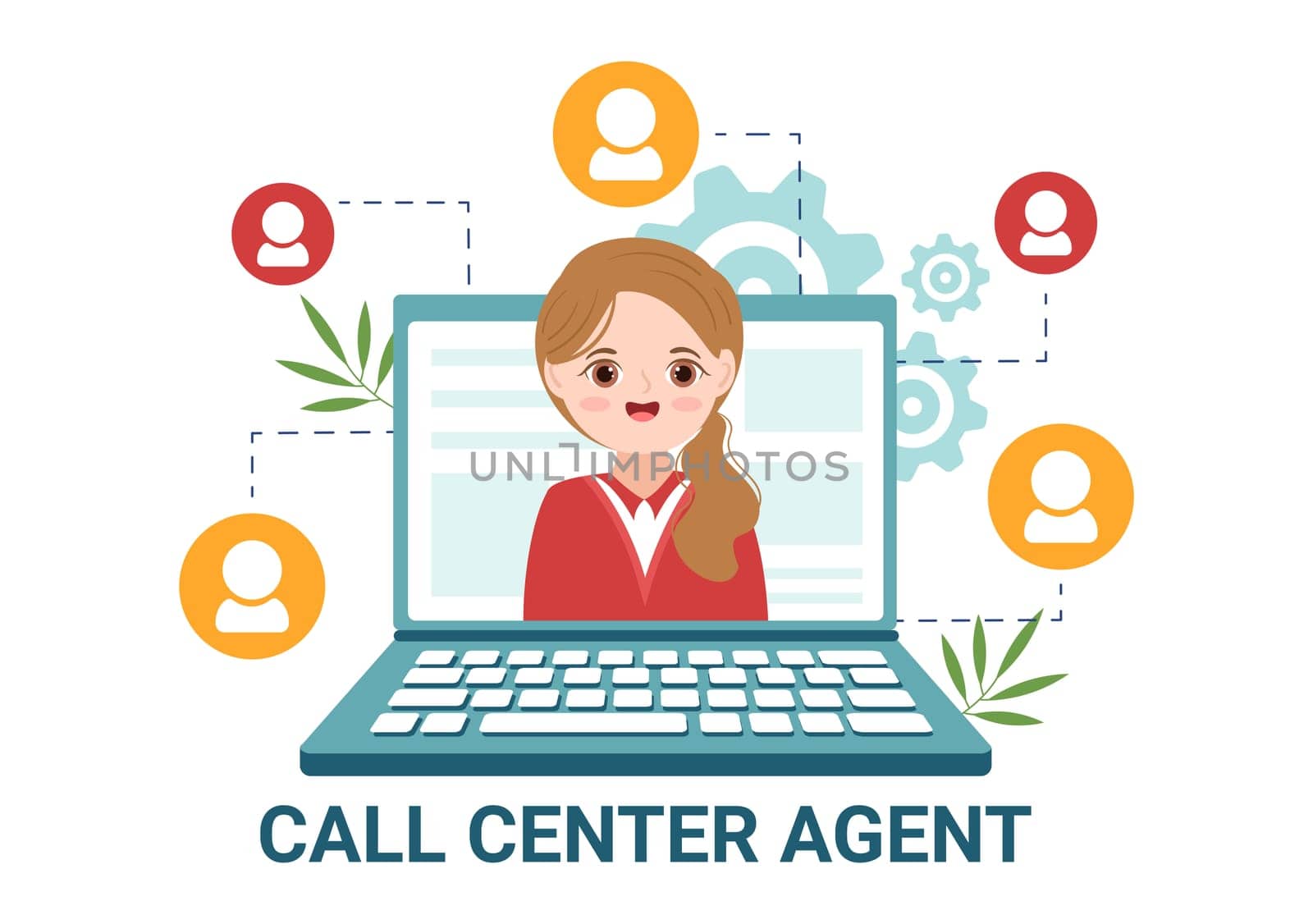 Call Center Agent of Customer Service or Hotline Operator with Headsets and Computers in Flat Cartoon Hand Drawn Templates Illustration