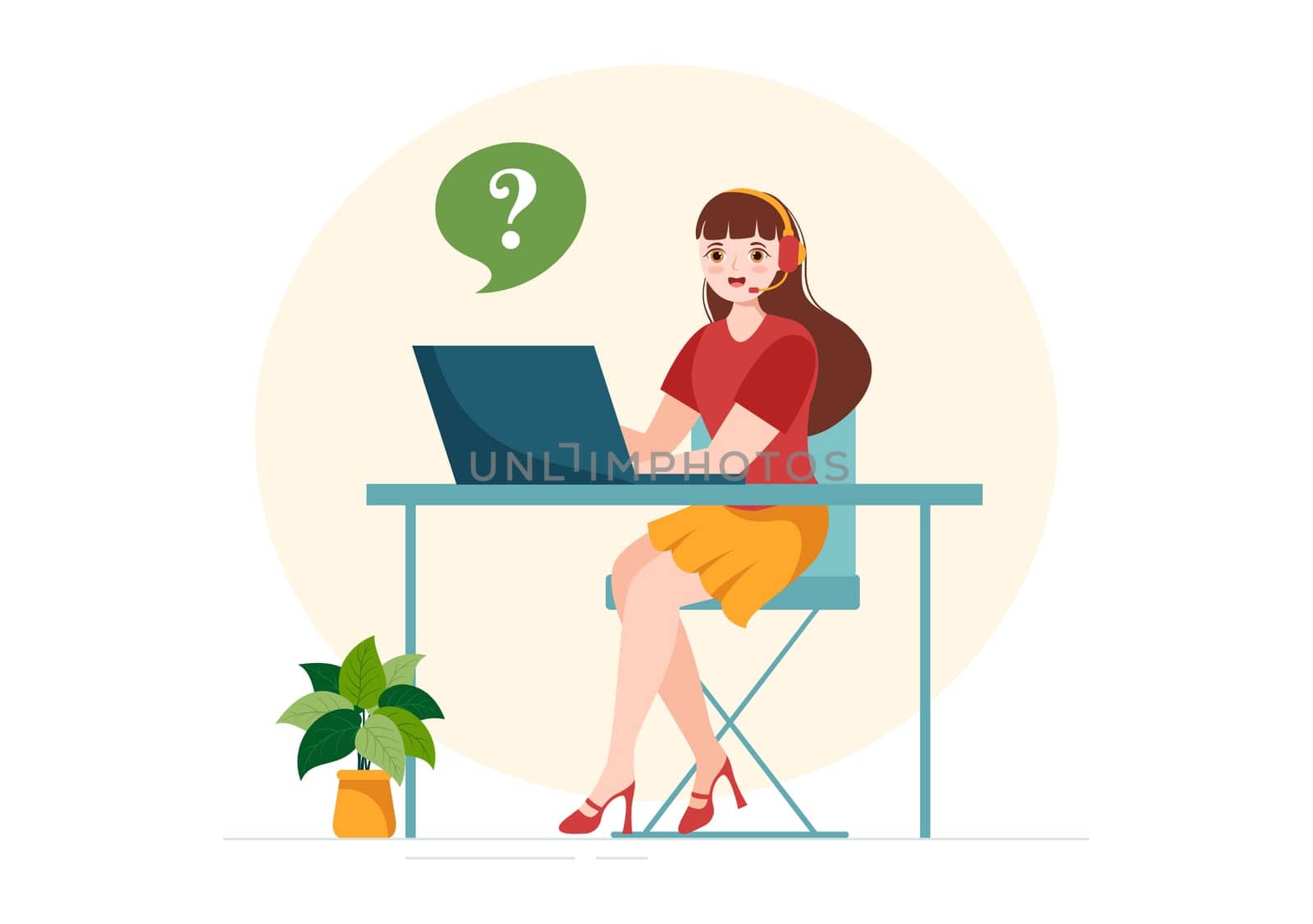 Call Center Agent of Customer Service or Hotline Operator with Headsets and Computers in Flat Cartoon Hand Drawn Templates Illustration