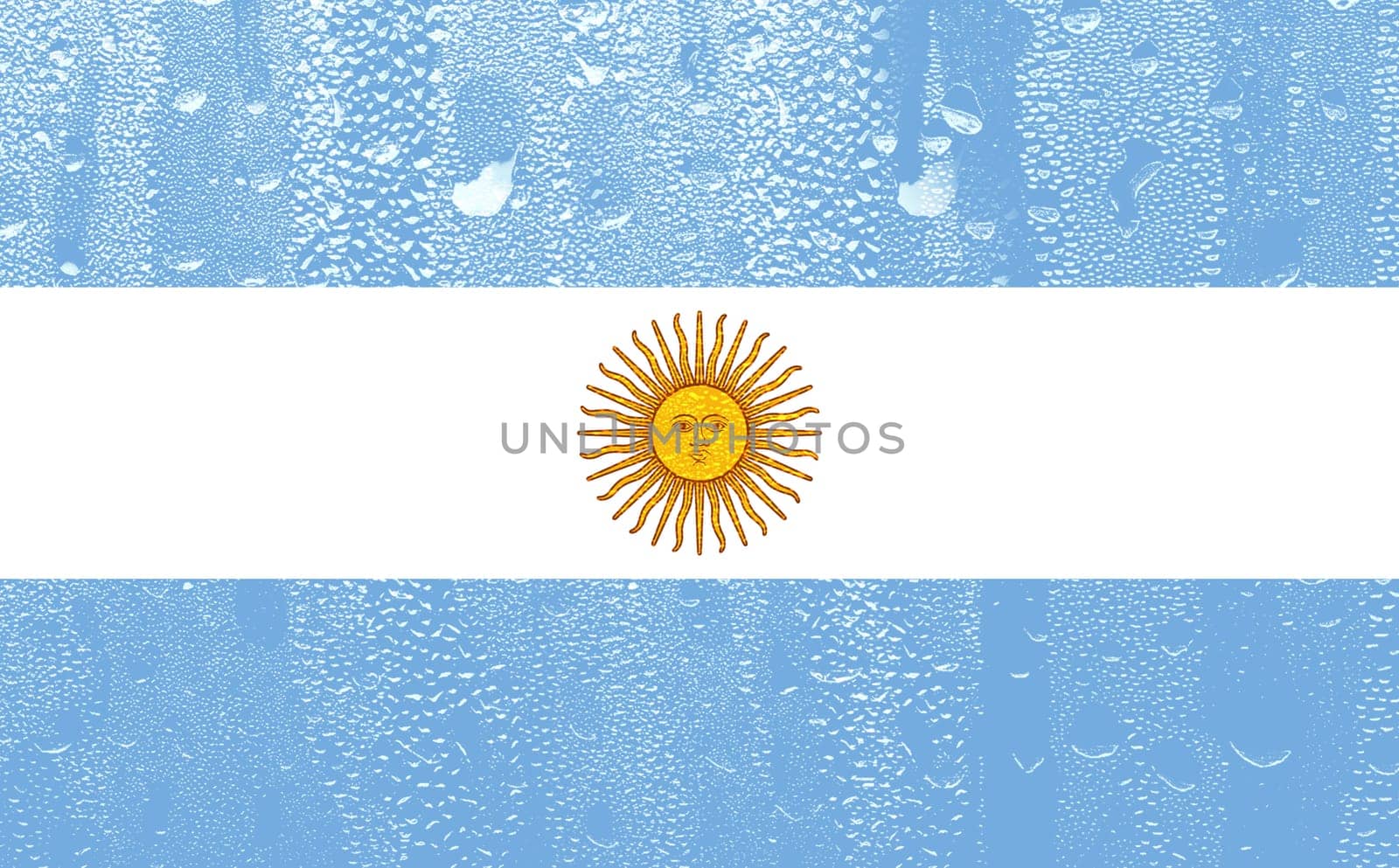 3D Flag of Argentina on a glass with water drop background.