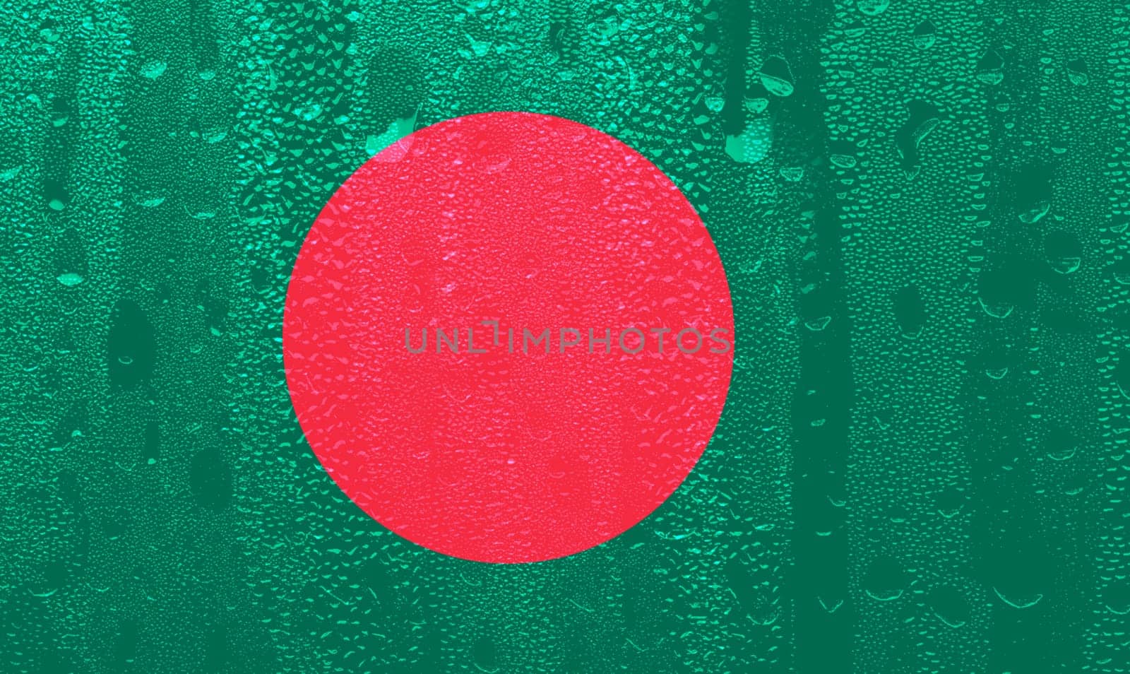 3D Flag of Bangladesh on a glass with water drop background.