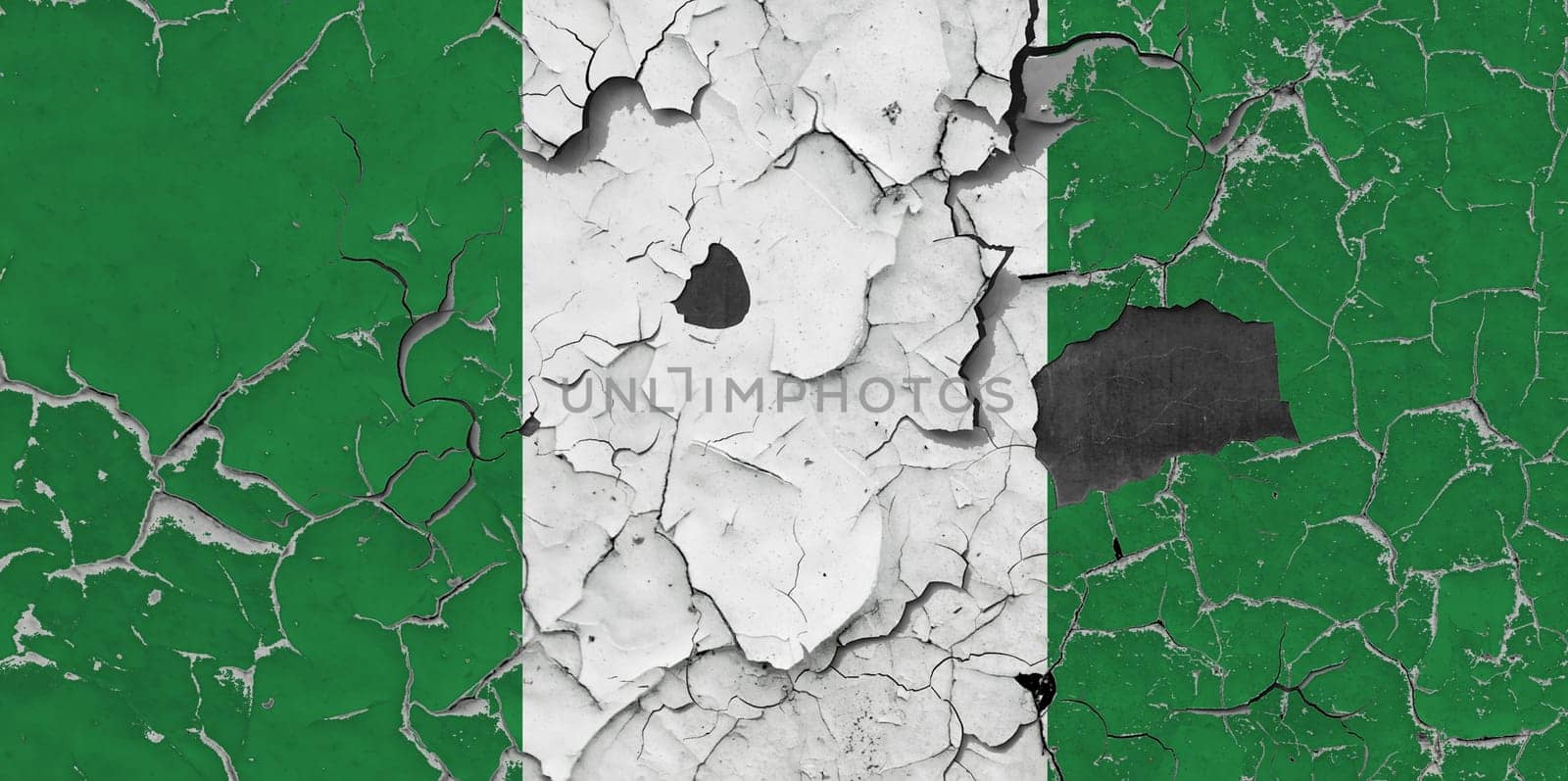 3D Flag of Nigeria on an old stone wall background.